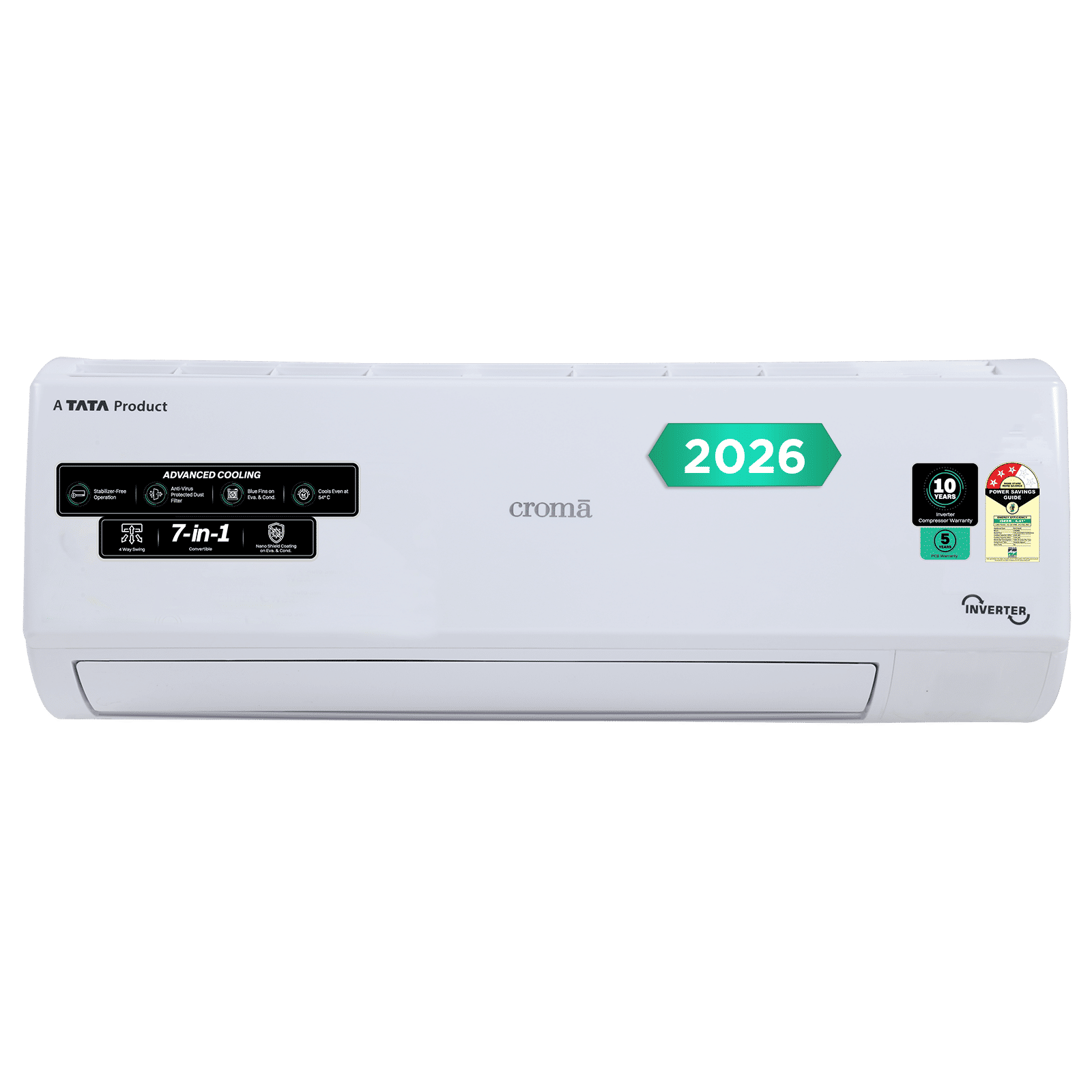 Croma 7 in 1 Convertible 2 Ton 3 Star Inverter Split AC with 4 Way Auto Swing (2026 Model, Copper Condenser, CRLA022IND170294)
