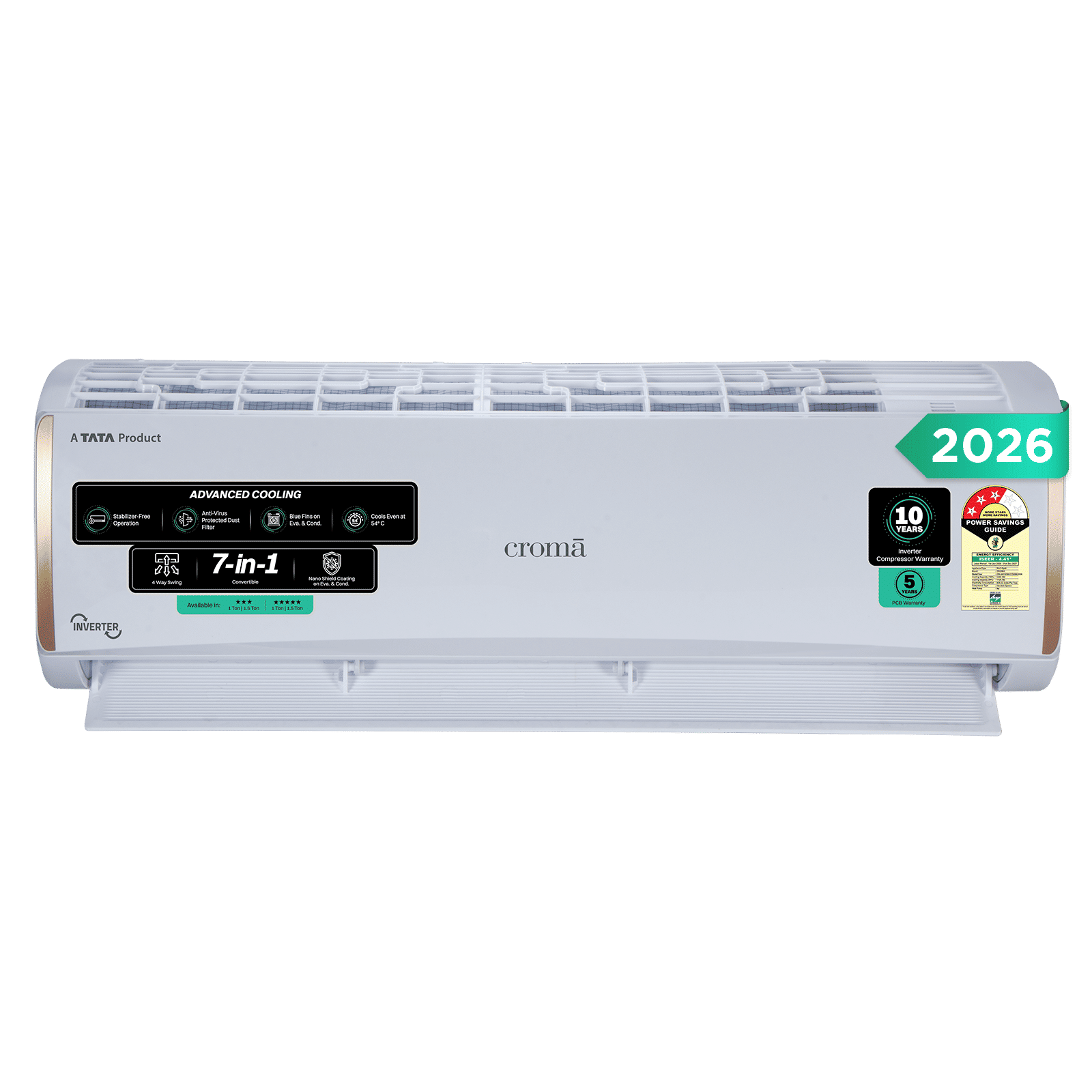 Croma 7 in 1 Convertible 1 Ton 3 Star Inverter Split AC with 4 Way Auto Swing (2026 Model, Copper Condenser, CRLA012IND170295)