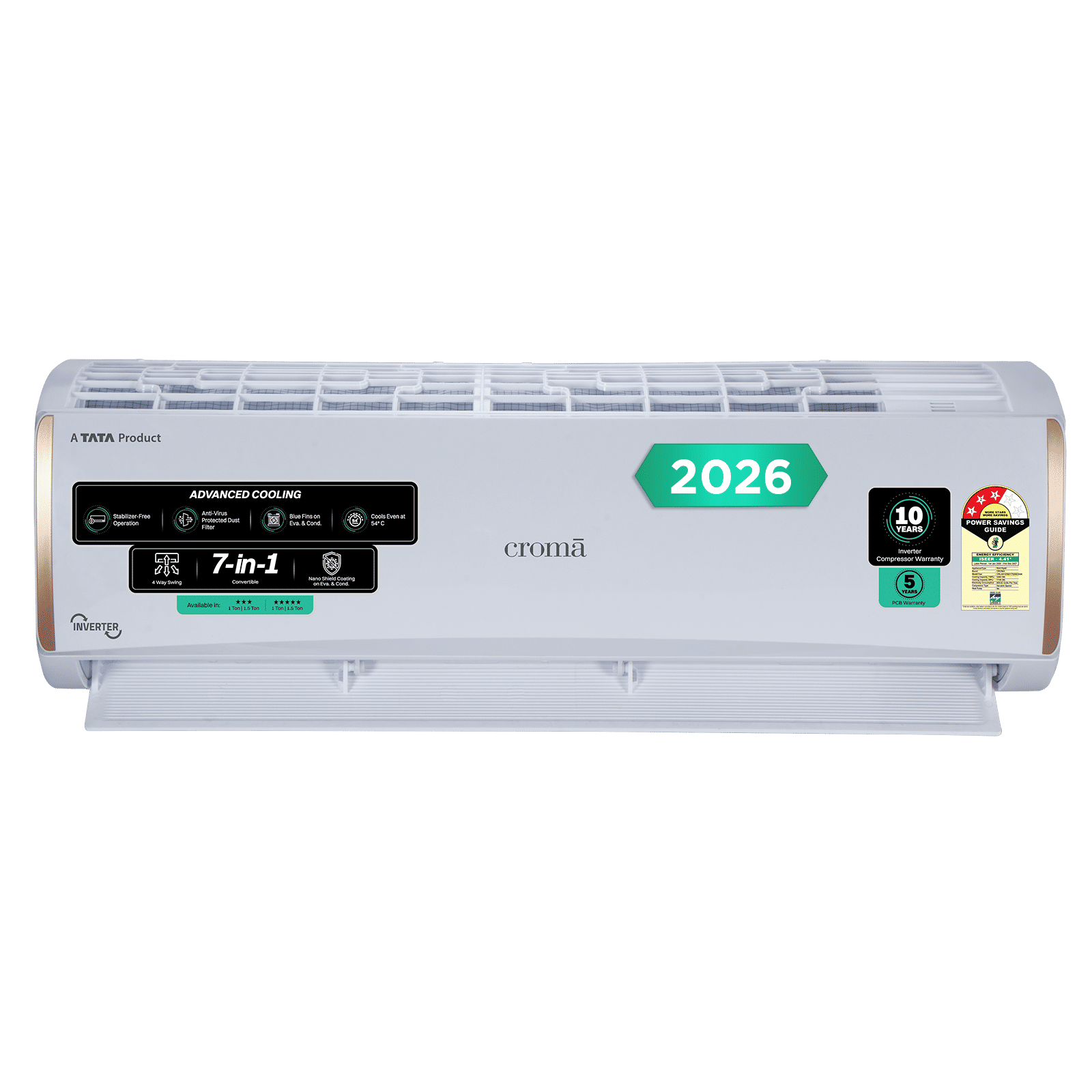 Croma 7 in 1 Convertible 1 Ton 3 Star Inverter Split AC with 4 Way Auto Swing (2026 Model, Copper Condenser, CRLA012IND170295)