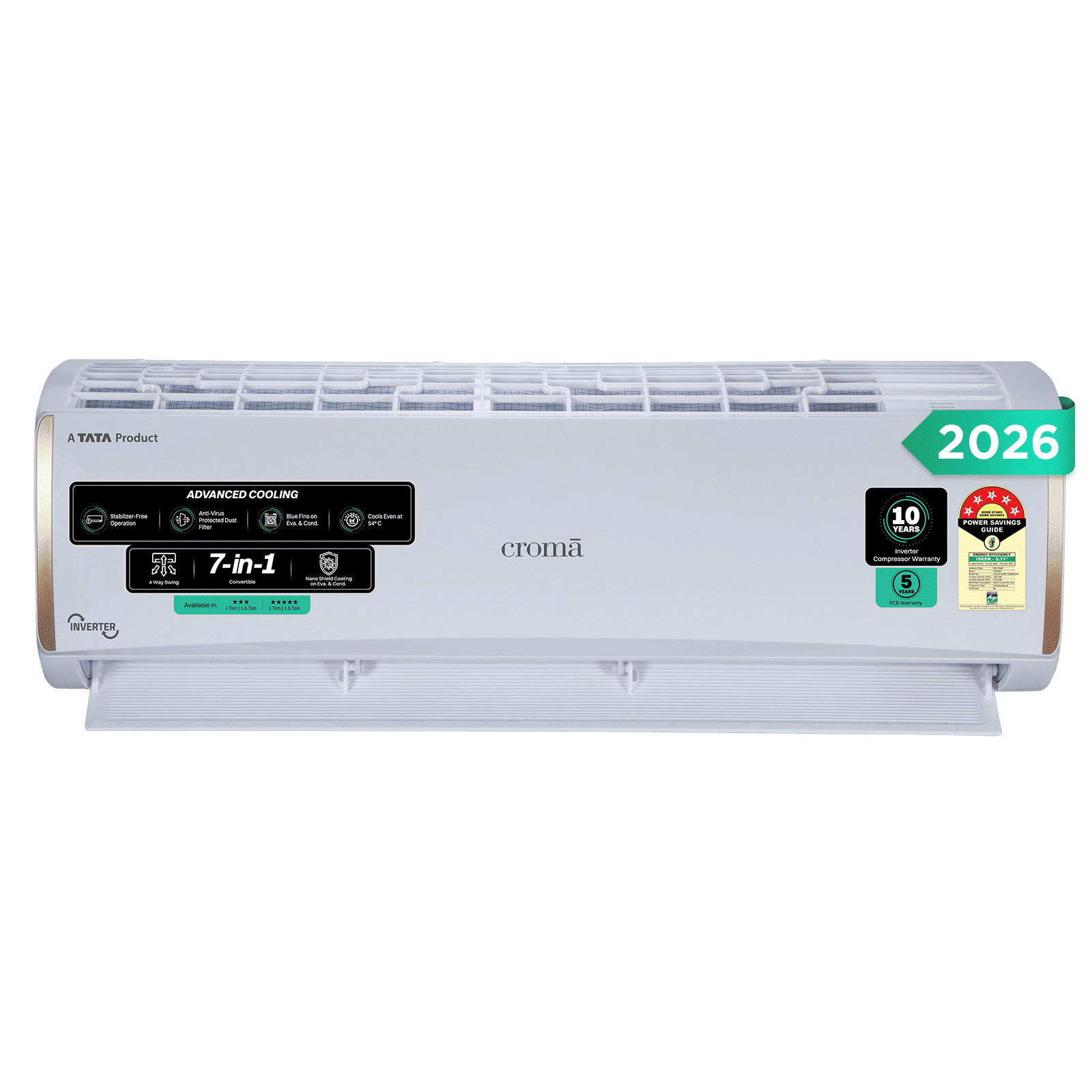 Croma 7 in 1 Convertible 1 Ton 5 Star Inverter Split AC with 4 Way Auto Swing (2026 Model, Copper Condenser, CRLA012INF170296)