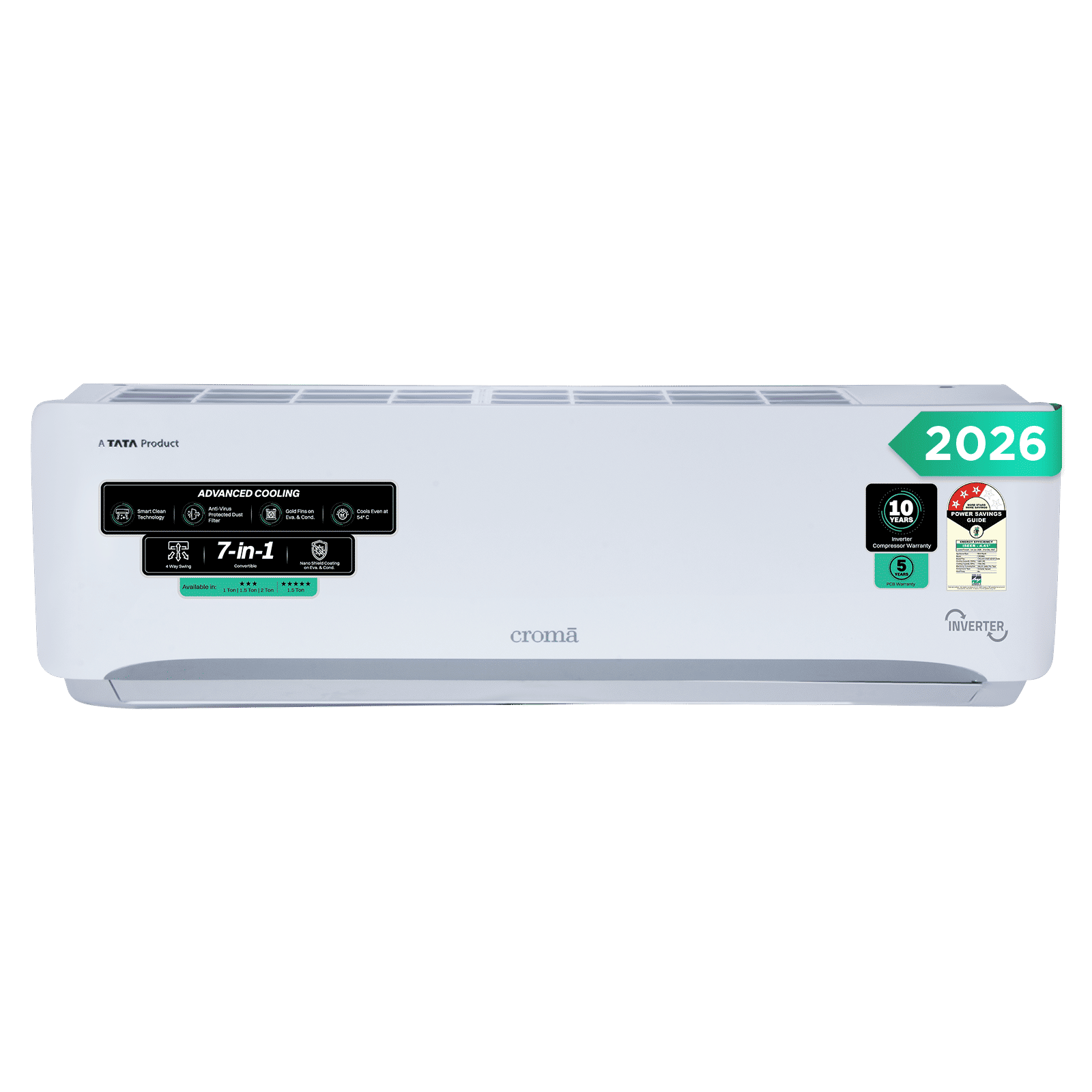 Croma 7 in 1 Convertible 1 Ton 3 Star Inverter Split AC with 4 Way Auto Swing (2026 Model, Copper Condenser, CRLA012IND342401)