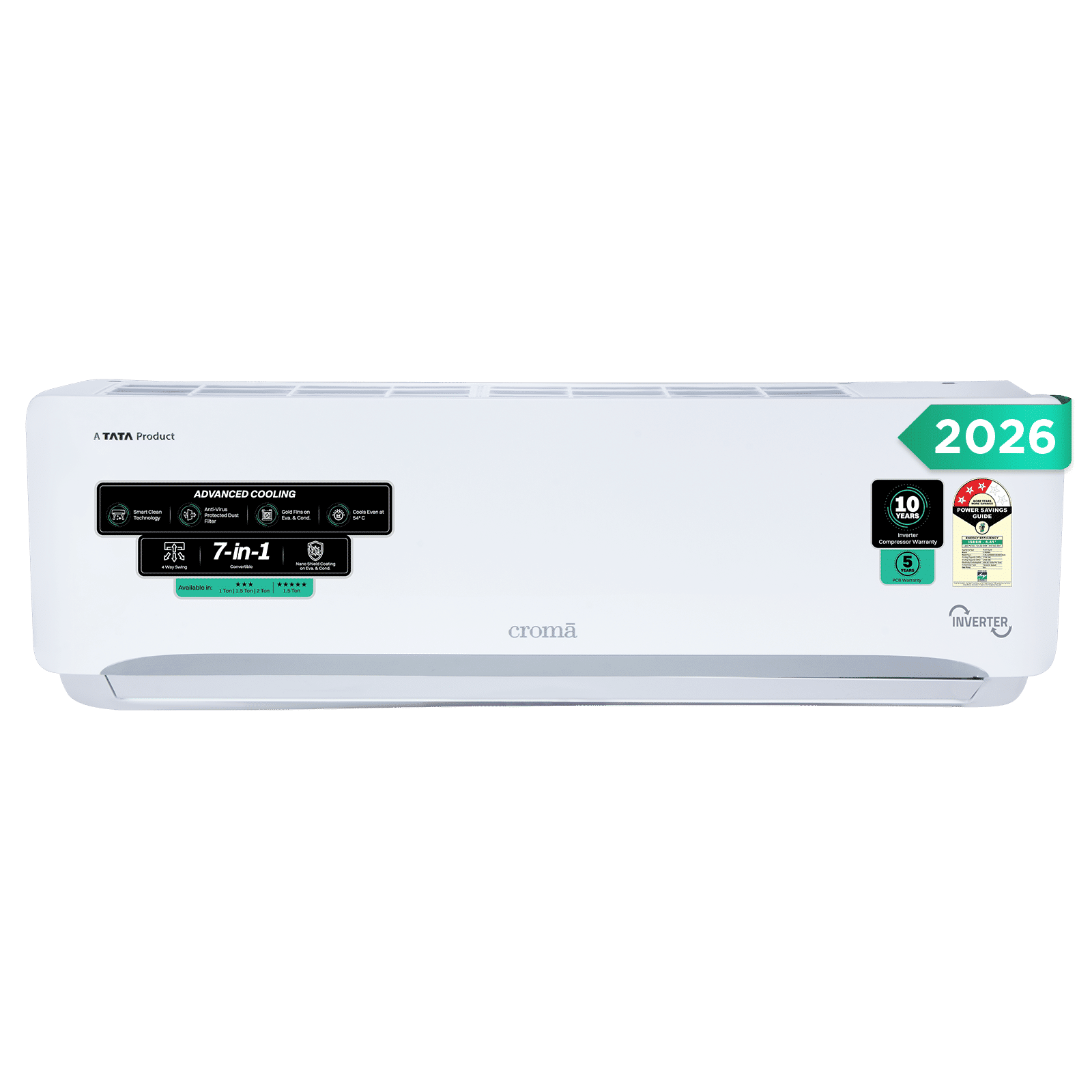 Croma 7 in 1 Convertible 1.5 Ton 3 Star Inverter Split AC with 4 Way Auto Swing (2026 Model, Copper Condenser, CRLA018IND342403)