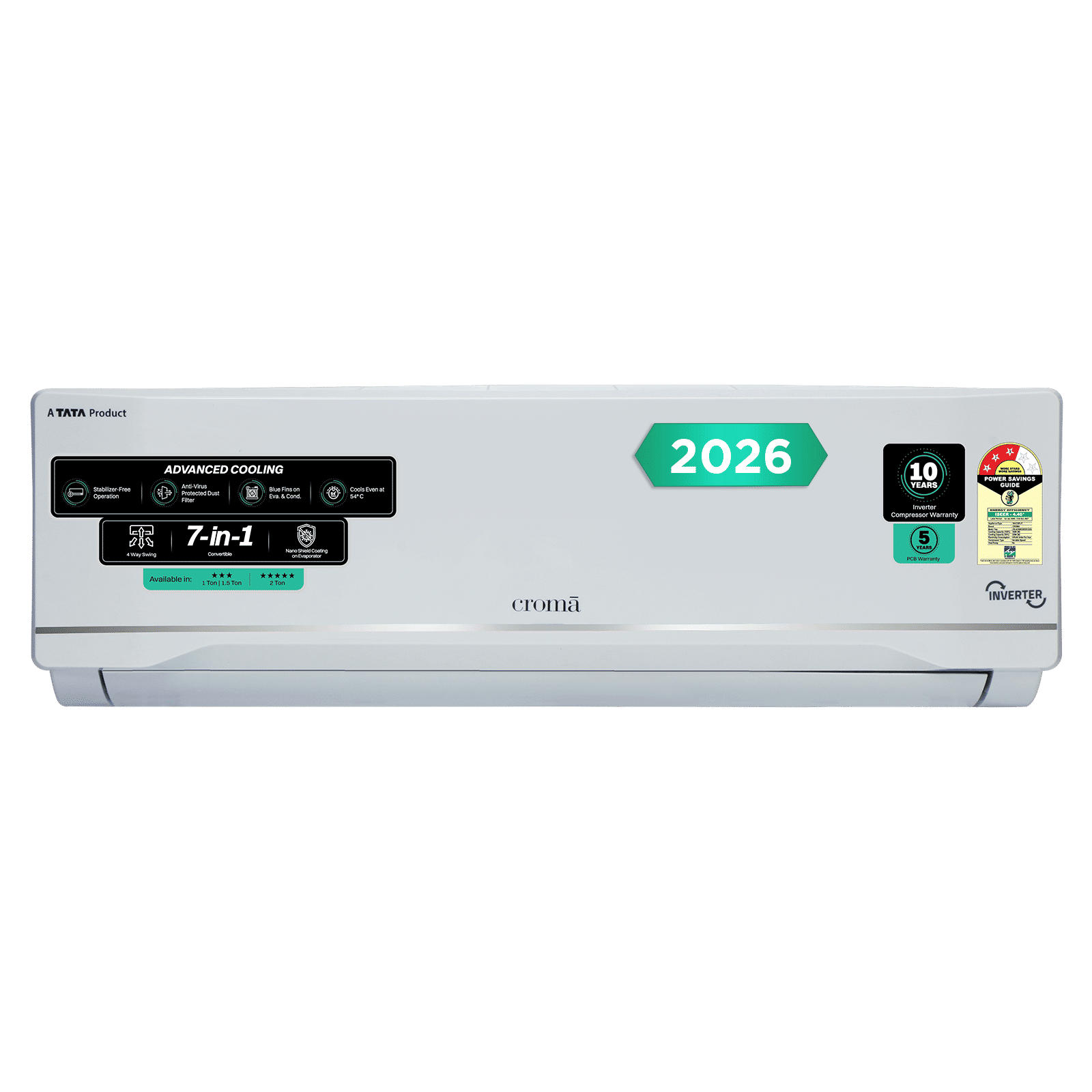 Croma 7 in 1 Convertible 1.5 Ton 3 Star Inverter Split AC with Anti Viral Dust Filter (2026 Model, Copper Condenser, CRLA018IND283281)