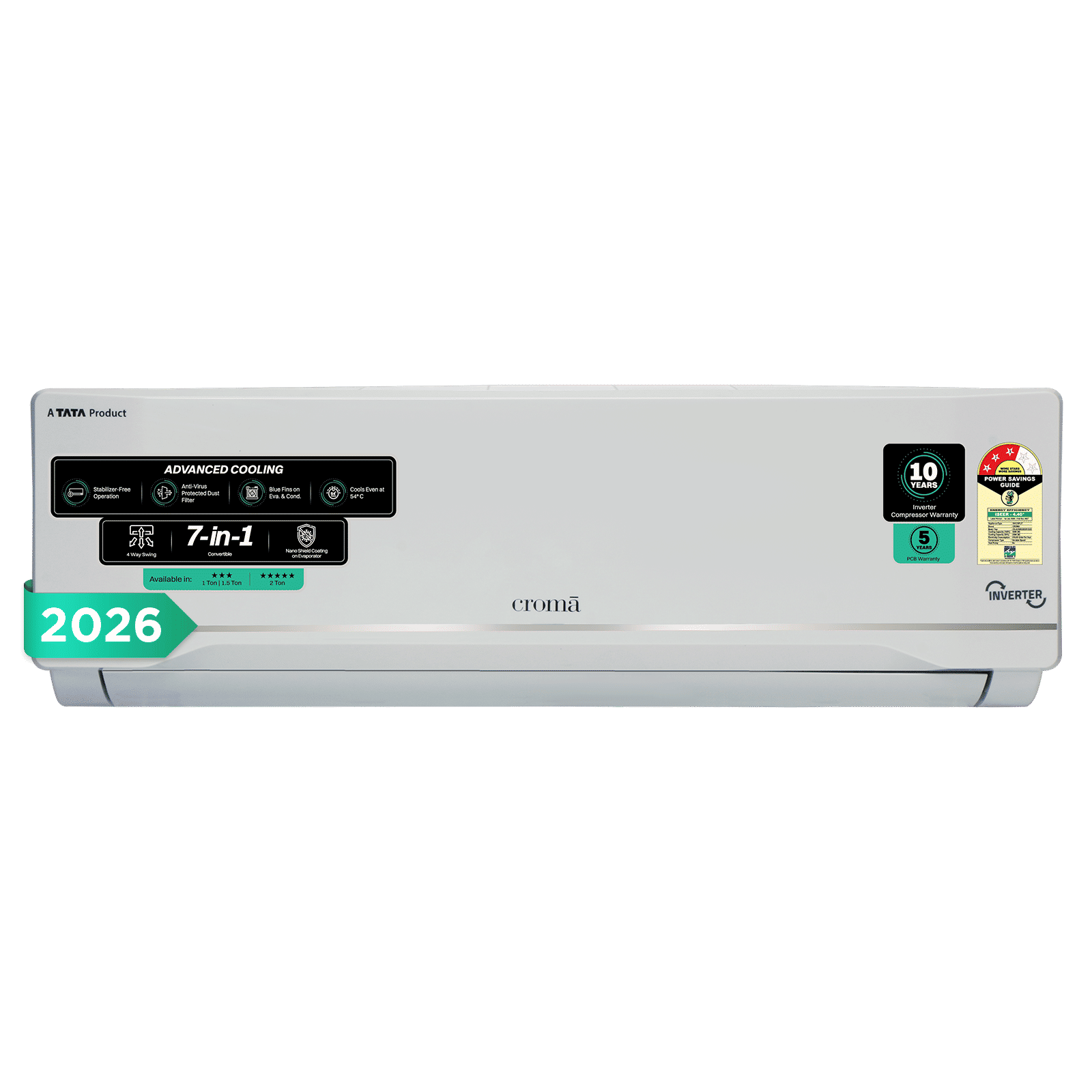 Croma 7 in 1 Convertible 1.5 Ton 3 Star Inverter Split AC with Anti Viral Dust Filter (2026 Model, Copper Condenser, CRLA018IND283281)