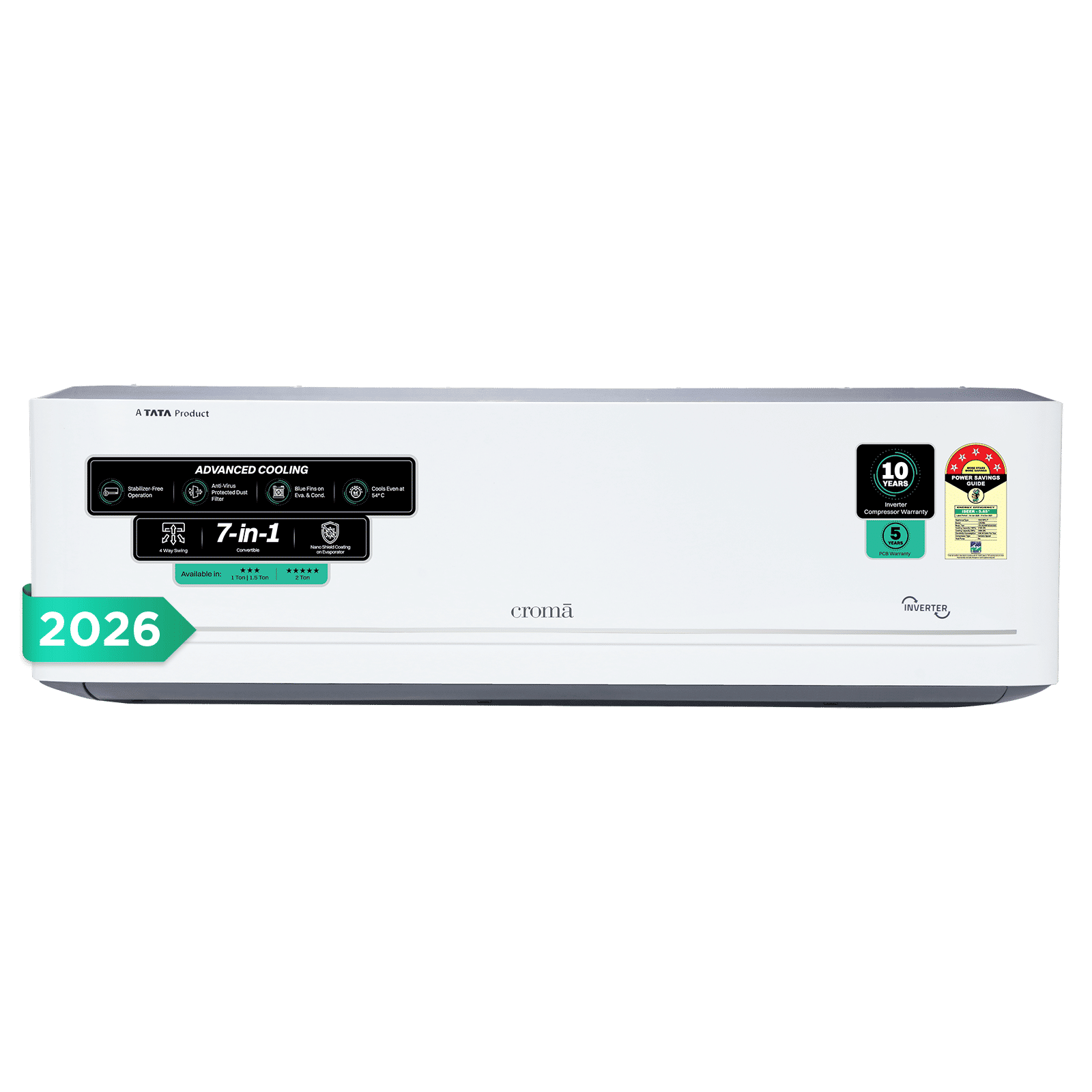Croma 7 in 1 Convertible 2 Ton 5 Star Inverter Split AC with Antivirus Protection (2026 Model, Copper Condenser)
