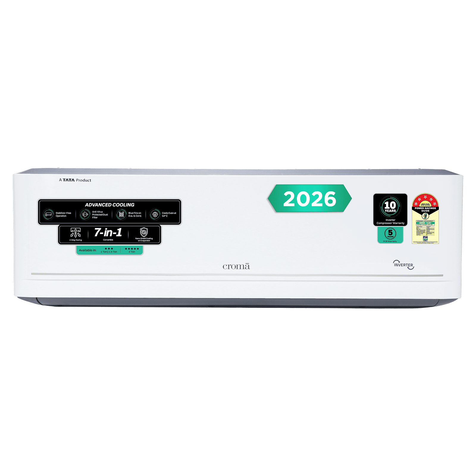 Croma 7 in 1 Convertible 2 Ton 5 Star Inverter Split AC with Antivirus Protection (2026 Model, Copper Condenser)