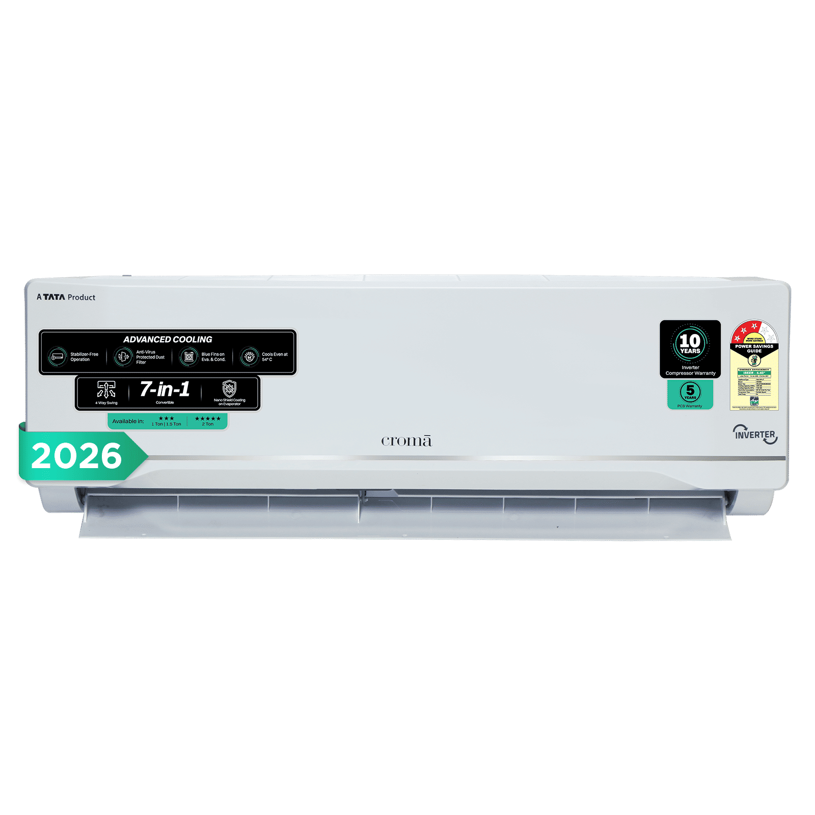 Croma 7 in 1 Convertible 1 Ton 3 Star Inverter Split AC with Anti Viral Dust Filter (2026 Model, Copper Condenser, CRLA012IND283280)