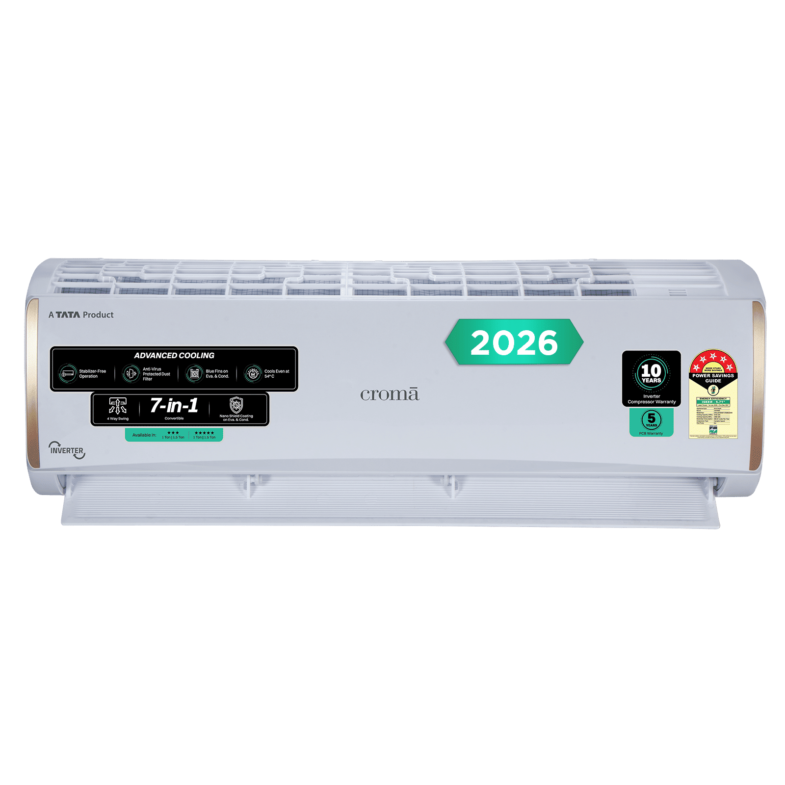 Croma 7 in 1 Convertible 1.5 Ton 5 Star Inverter Split AC with 4 Way Auto Swing (2026 Model, Copper Condenser, CRLA018INF170298)