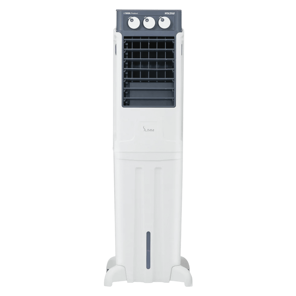 VOLTAS Slimm 55 Litres Tower Air Cooler with Fully Collapsible Louvers (Ice Chamber, White & Grey)