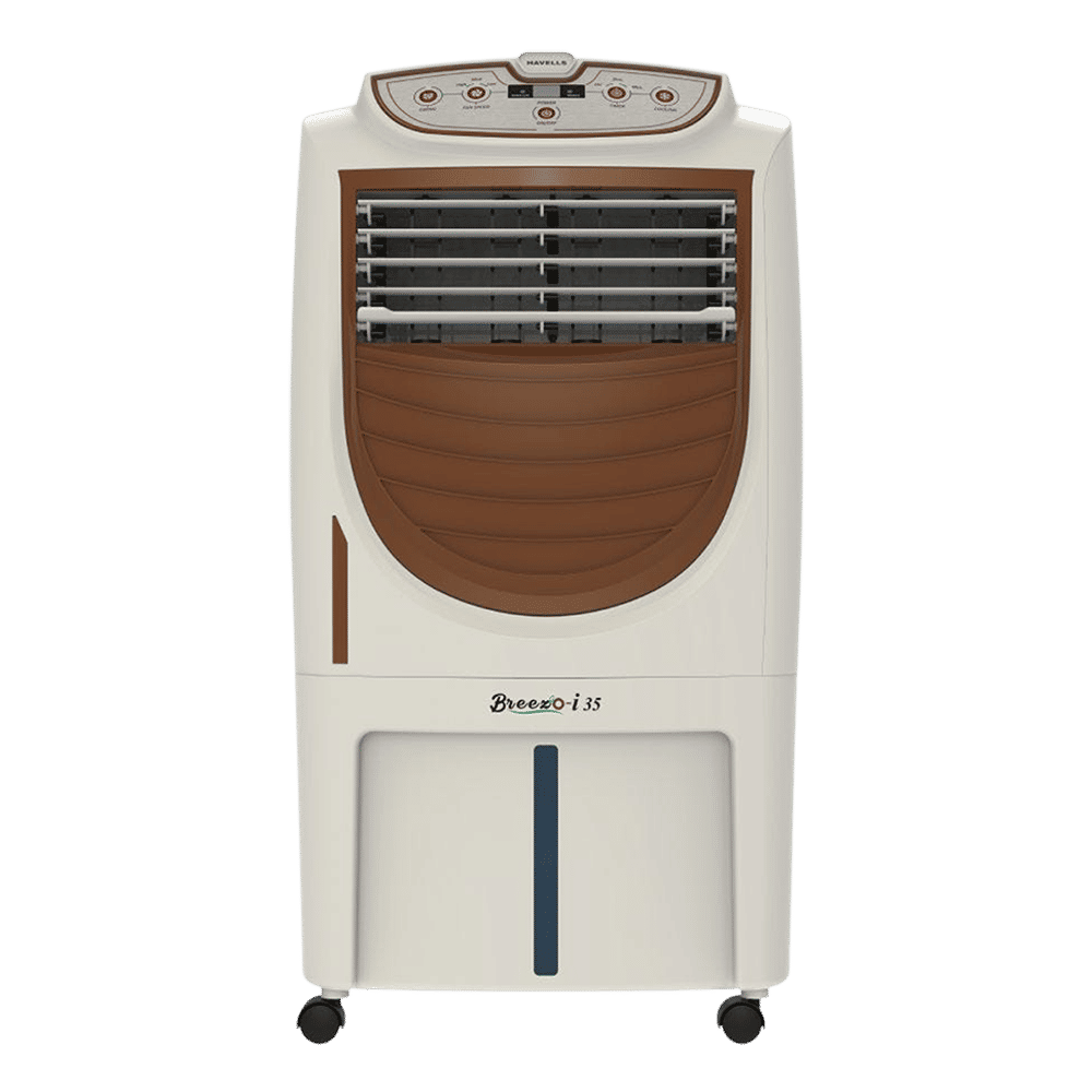 HAVELLS Breezo-i 35 Litres Personal Air Cooler with Remote & Electronic Panel (Breatheezee Technology, White & Brown)