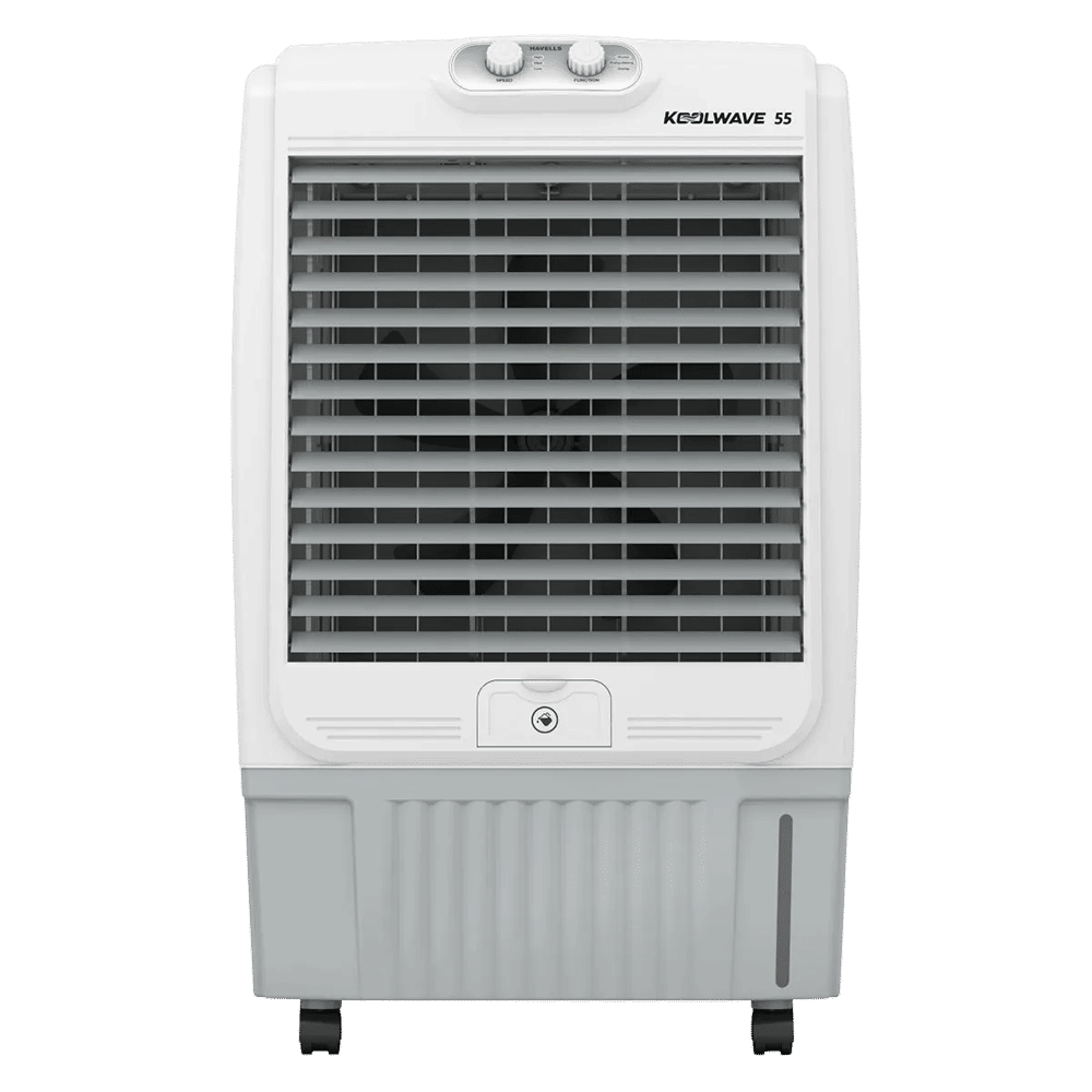 HAVELLS KoolWave 55 Litres Desert Air Cooler with Double Ball Bearing Motor (Fully Collapsible Louvers, White & Grey)