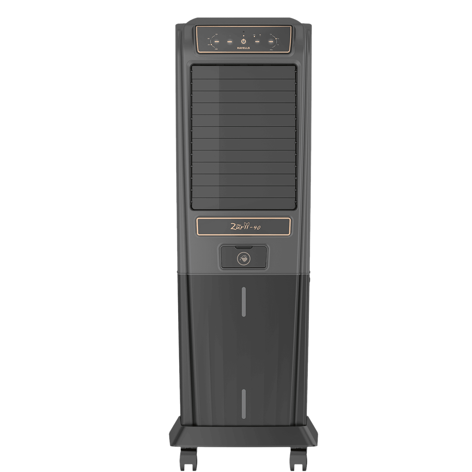 Havells Zurii 40 Litres Tower Air Cooler with Dust Filter Net (Low Water Alarm, Black & Grey)