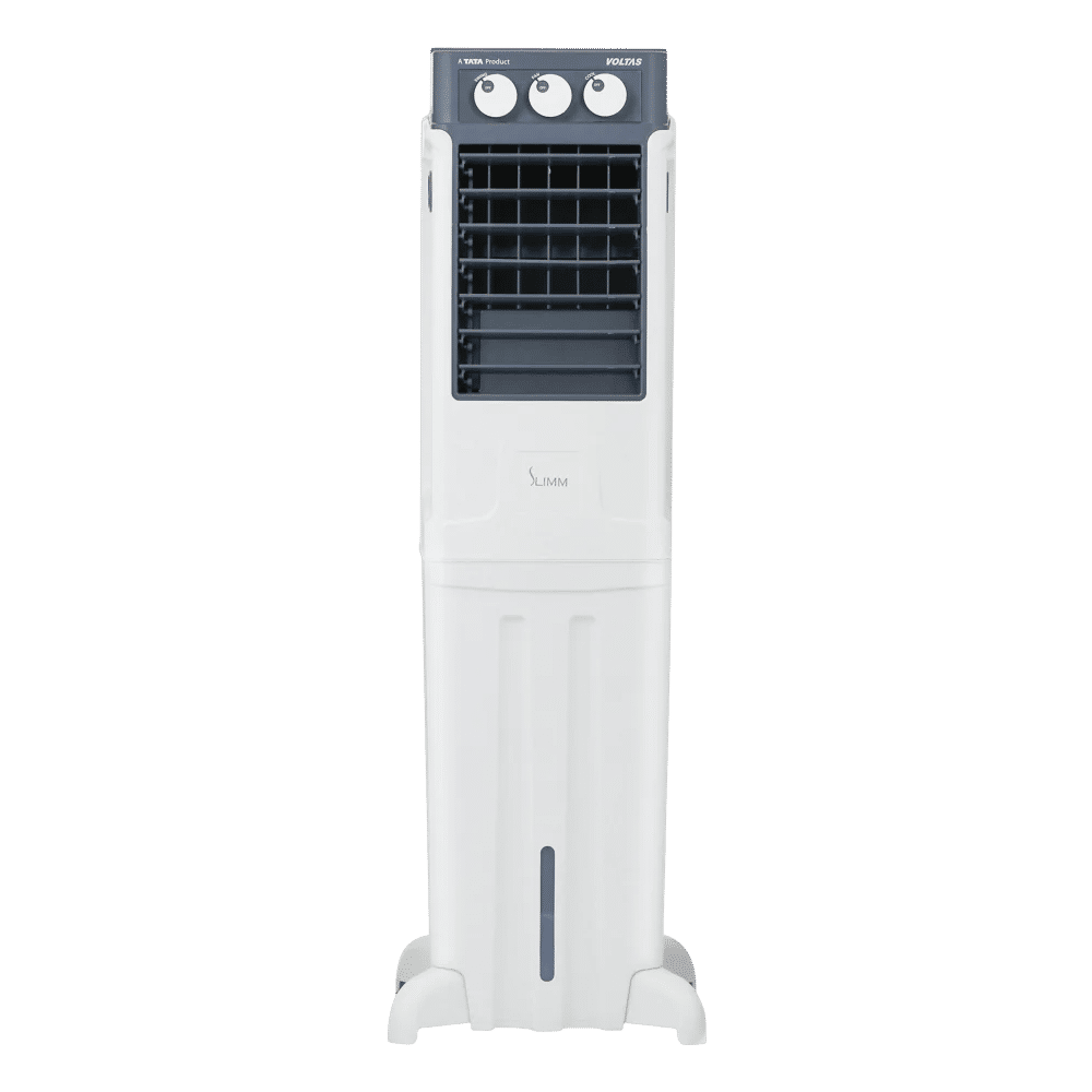 VOLTAS Slimm 35 Litres Tower Air Cooler with Ice Chamber (Auto Swing, White & Grey)