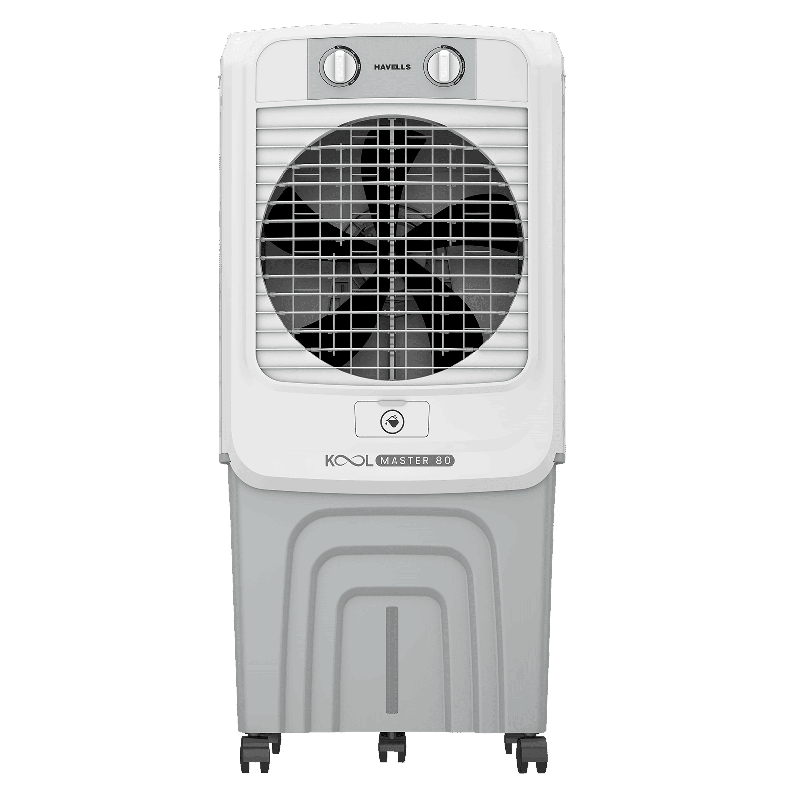 Havells KoolMaster 80 Litres Desert Air Cooler with Bacteria Shield Honeycomb Cooling Pad Technology (Dual Flow Technology, White & Grey)