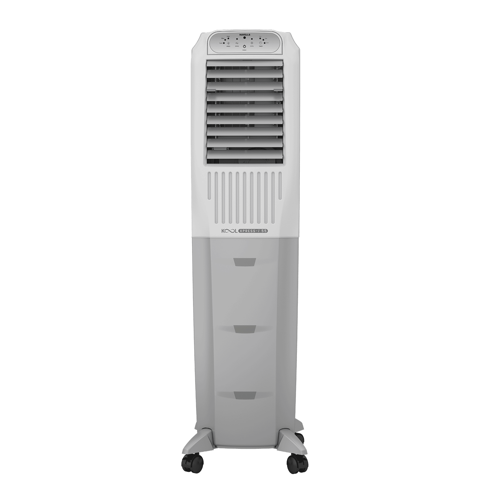 Havells Koolxpress i 55 Litres Tower Air Cooler with Low Water Alarm (Dual Flow Technology, White & Grey)