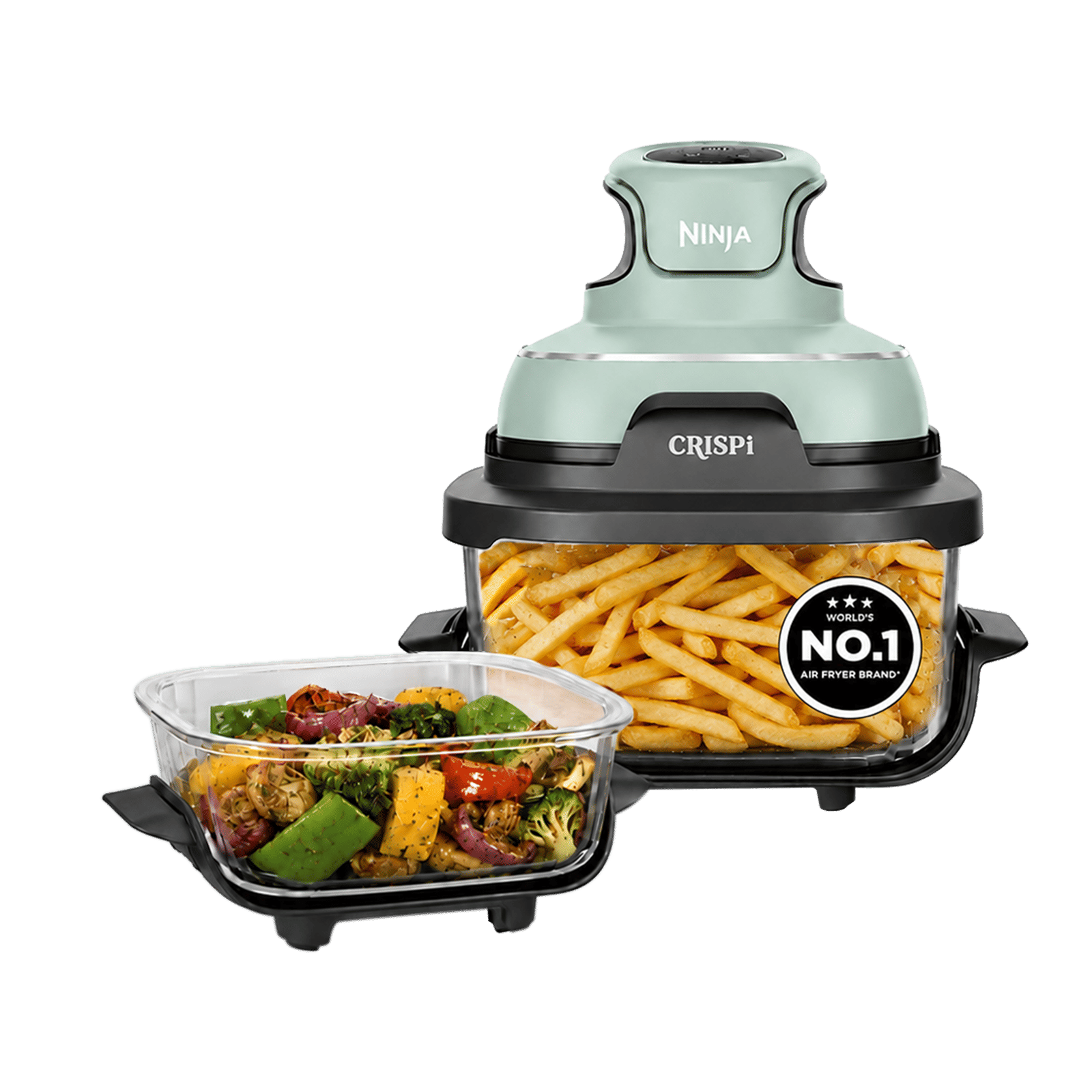 NINJA Crispi Dual Container (1.4L & 3.8L) 1700 Watt Digital Air Fryer with CleanCrisp Technology (Sage Green)