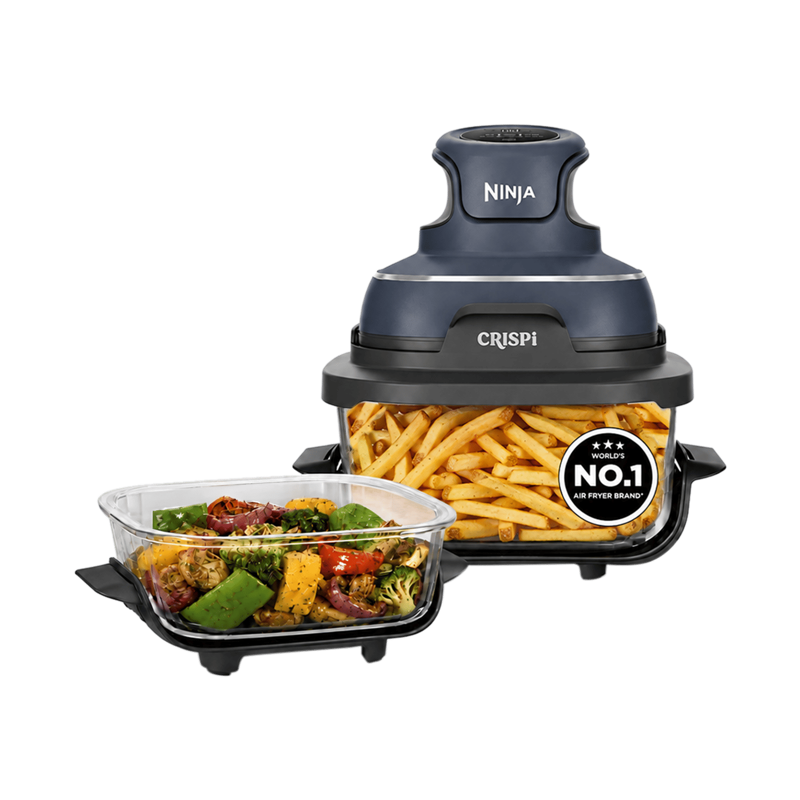 NINJA Crispi Dual Container (1.4L & 3.8L) 1700 Watt Digital Air Fryer with CleanCrisp Technology (Cyberspace Blue)