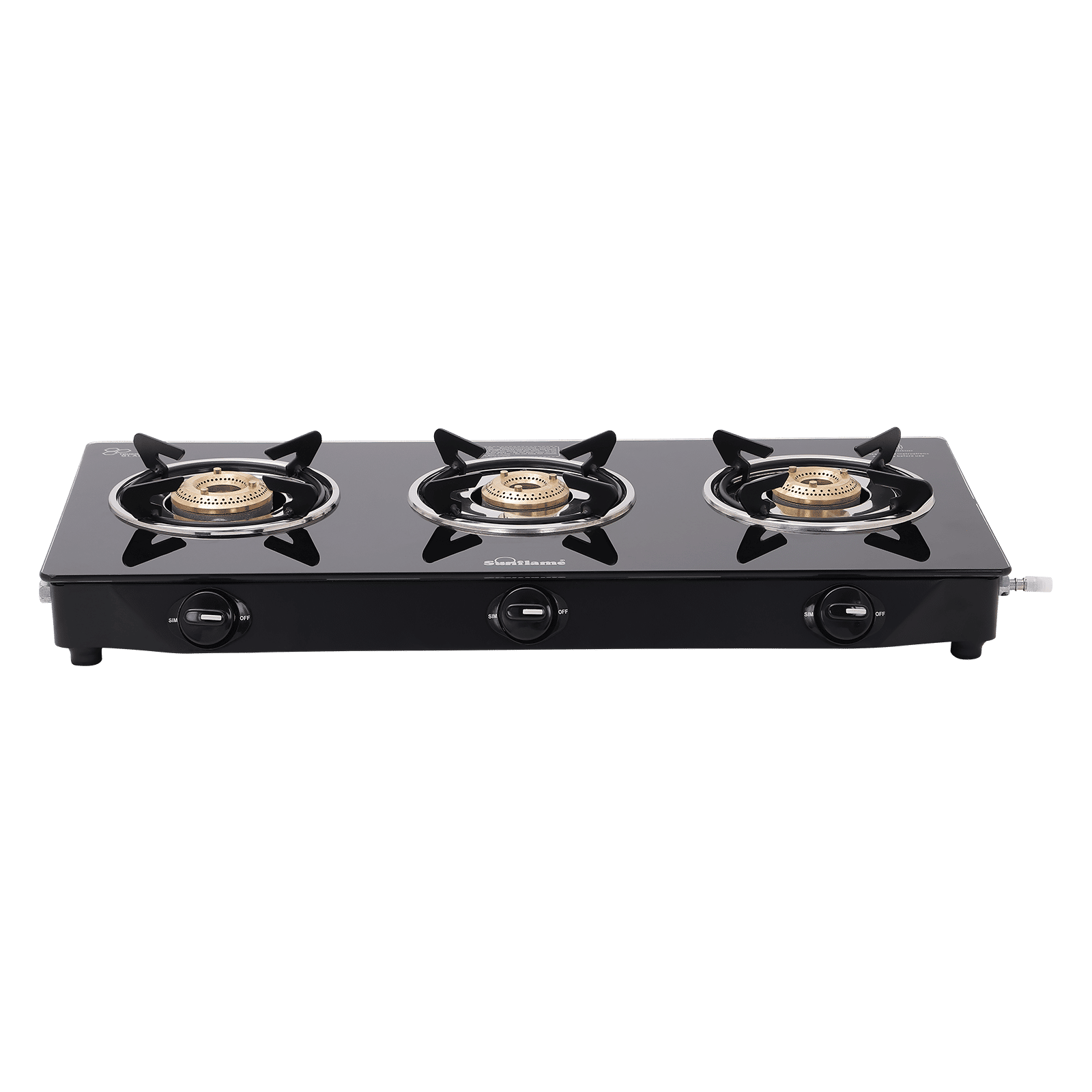 Sunflame Venza Toughened Glass Top 3 Burner Manual Gas Stove (Removable Drip Tray, Black)