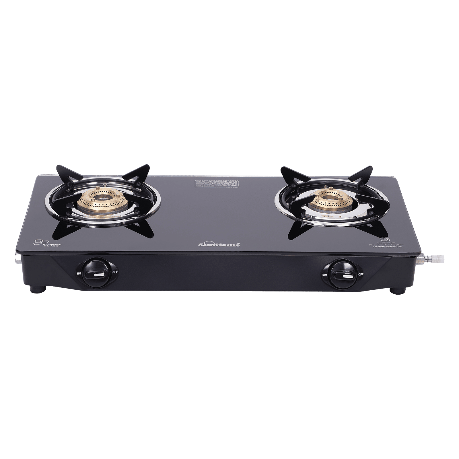Sunflame Venza Toughened Glass Top 2 Burner Manual Gas Stove (Removable Drip Tray, Black)