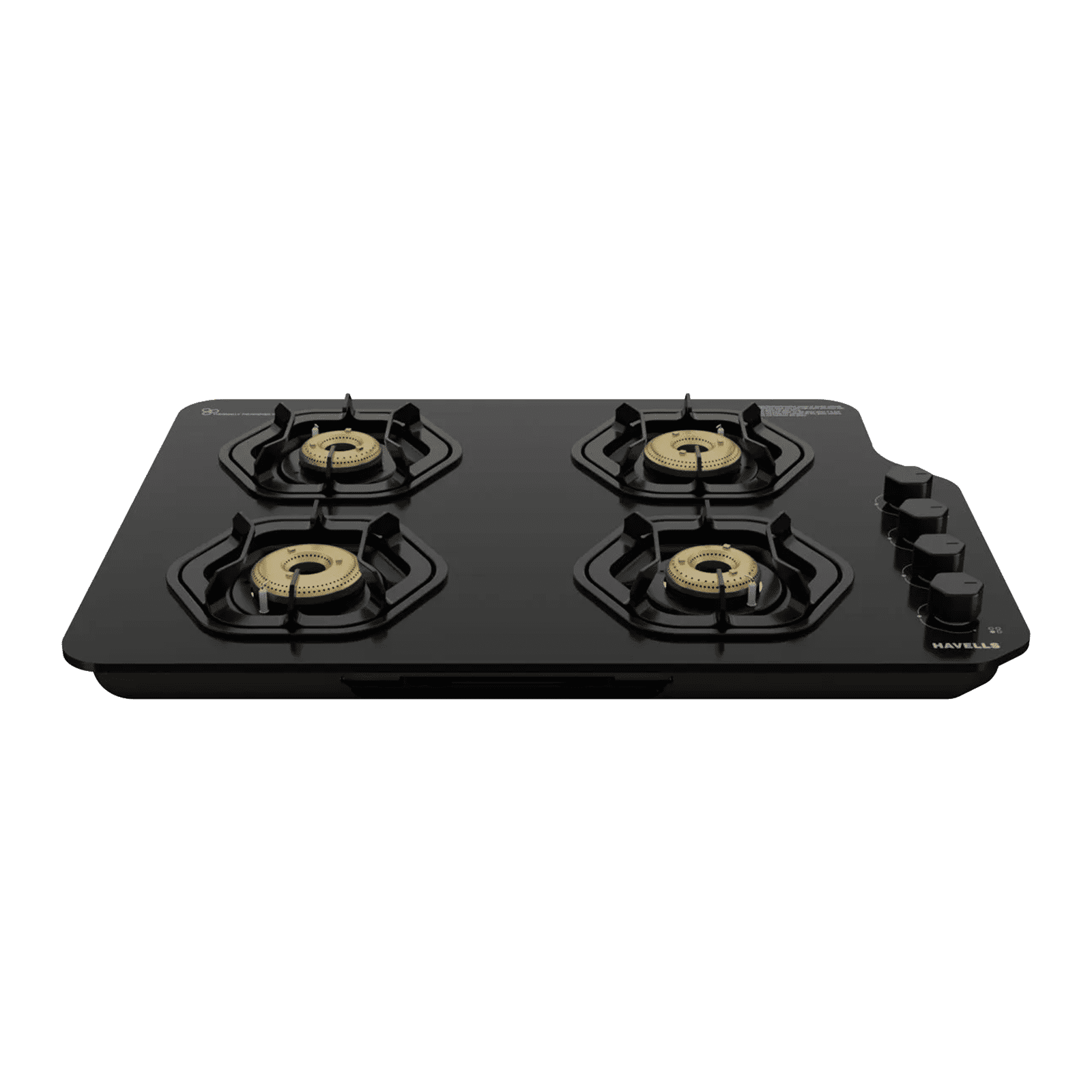 Havells Hexa Toughened Glass Top 4 Burner Automatic Gas Stove (Jointless Pan Support, Black)