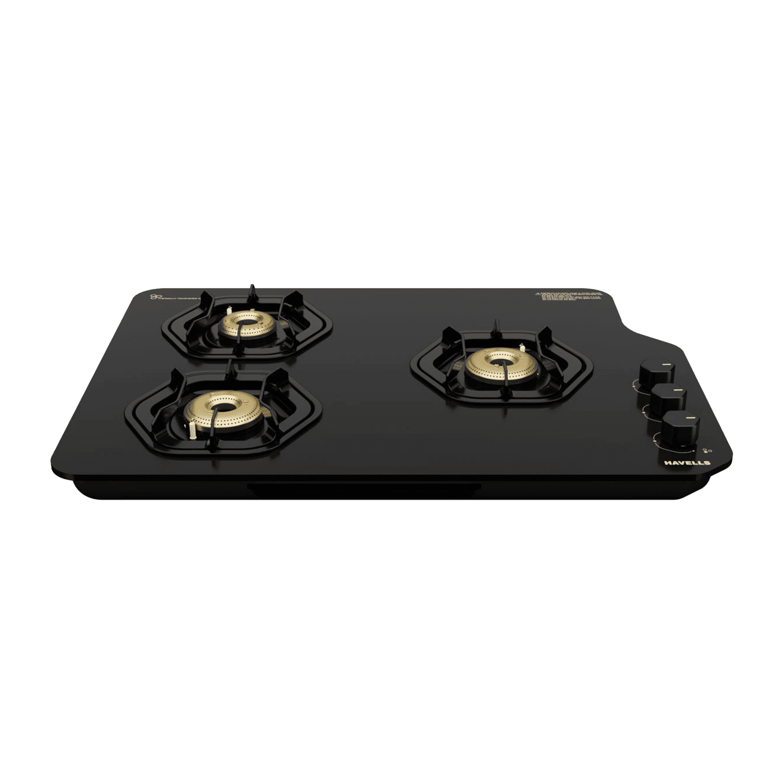 Havells Hexa Toughened Glass Top 3 Burner Automatic Gas Stove (Jointless Pan Support, Black)