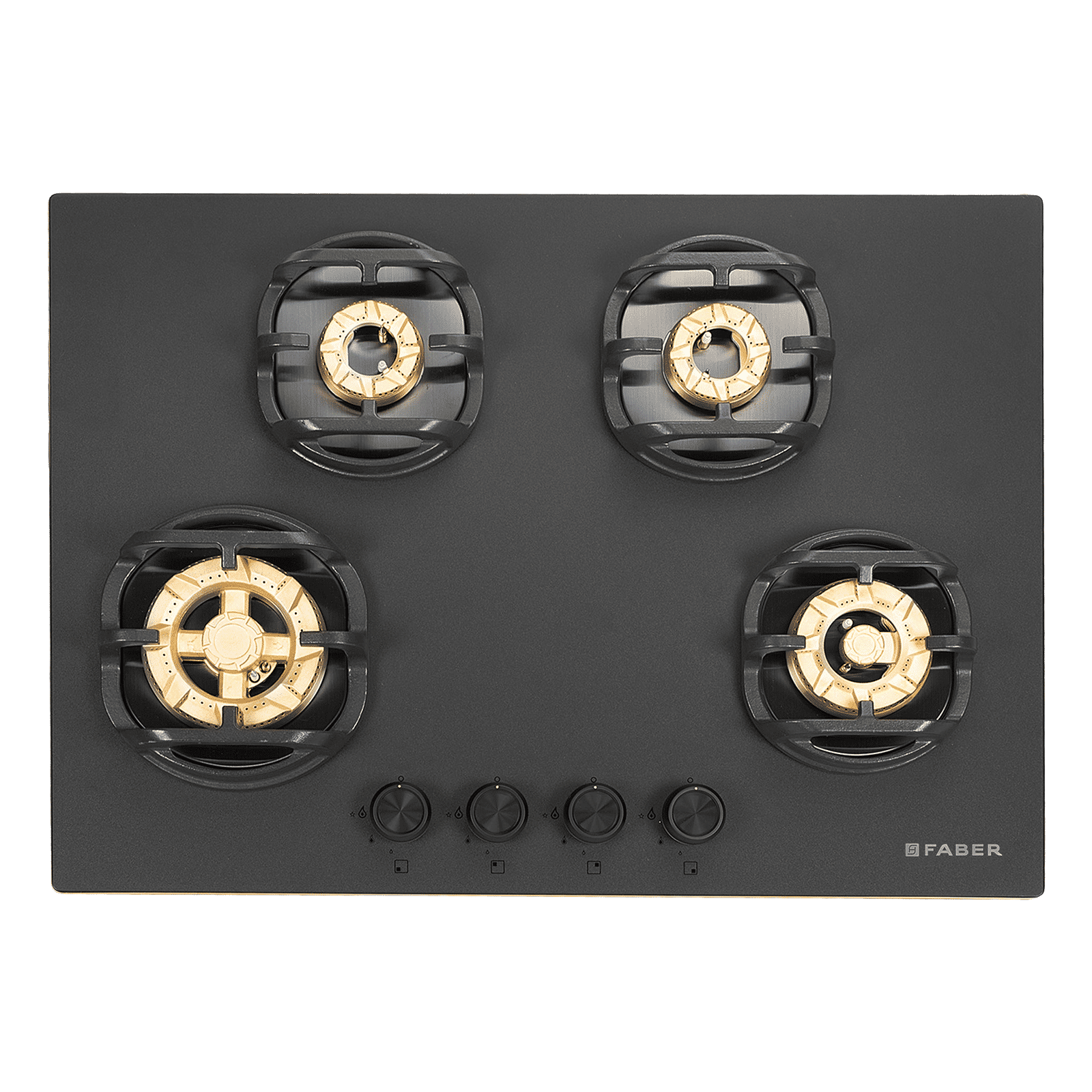 Faber Verona IND HD784 CI FFD AI Glass Top 4 Burner Automatic Hob (3D Flame Technology, Matt Black & Gold)