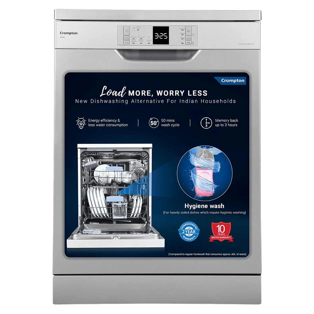 Crompton Voila 14 Place Settings Free Standing Dishwasher with Steam Wash (Dark Silver)