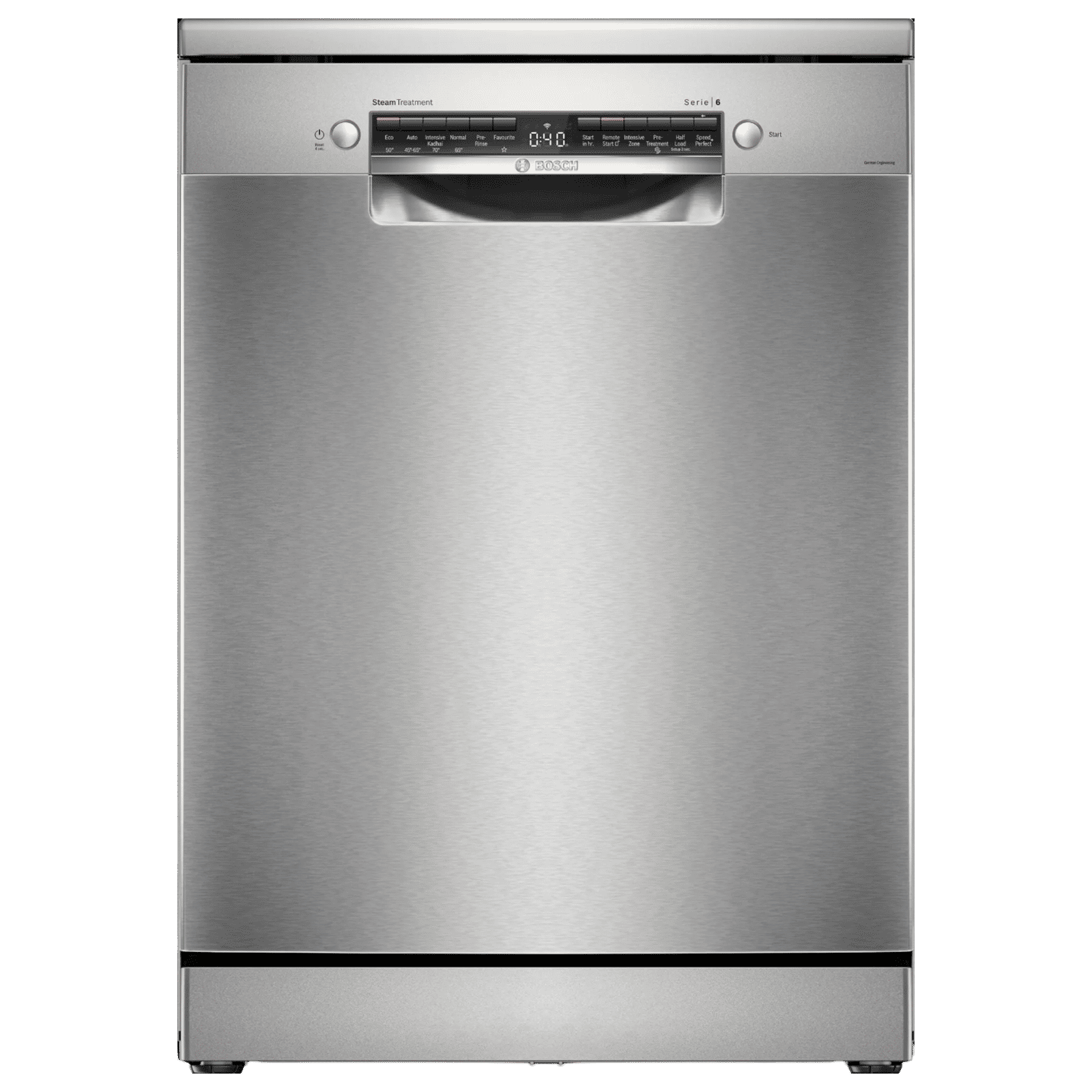 BOSCH Series 6 15 Place Settings Free Standing Dishwasher with Anti-Fingerprint (No Pre-rinse Required, Silver Inox)