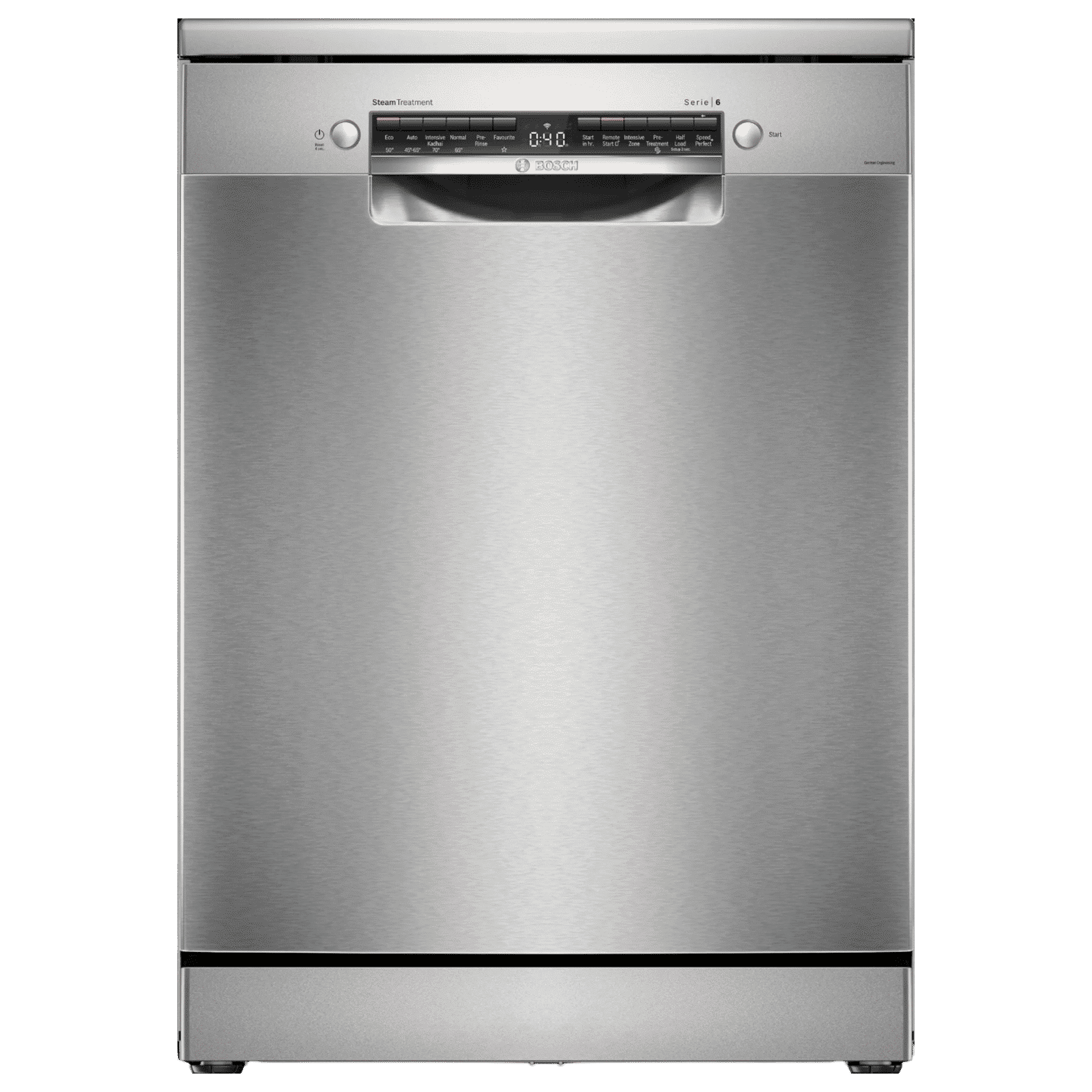 BOSCH Series 6 15 Place Settings Free Standing Dishwasher with Anti-Fingerprint (No Pre-rinse Required, Silver Inox)