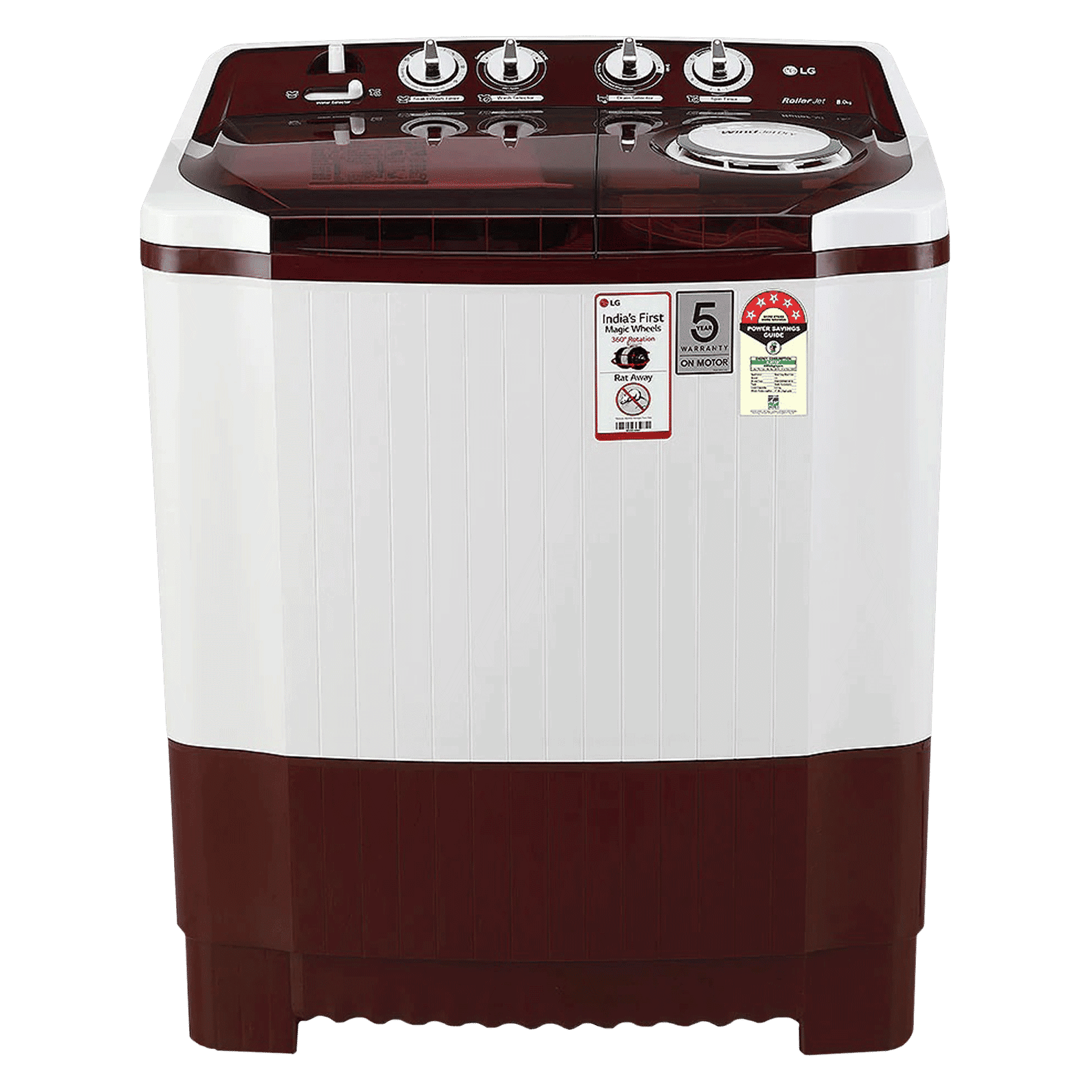 LG 8 kg 5 Star Semi Automatic Washing Machine with Lint Filter (P8035SRAZ.ABGQEIL, Burgundy)
