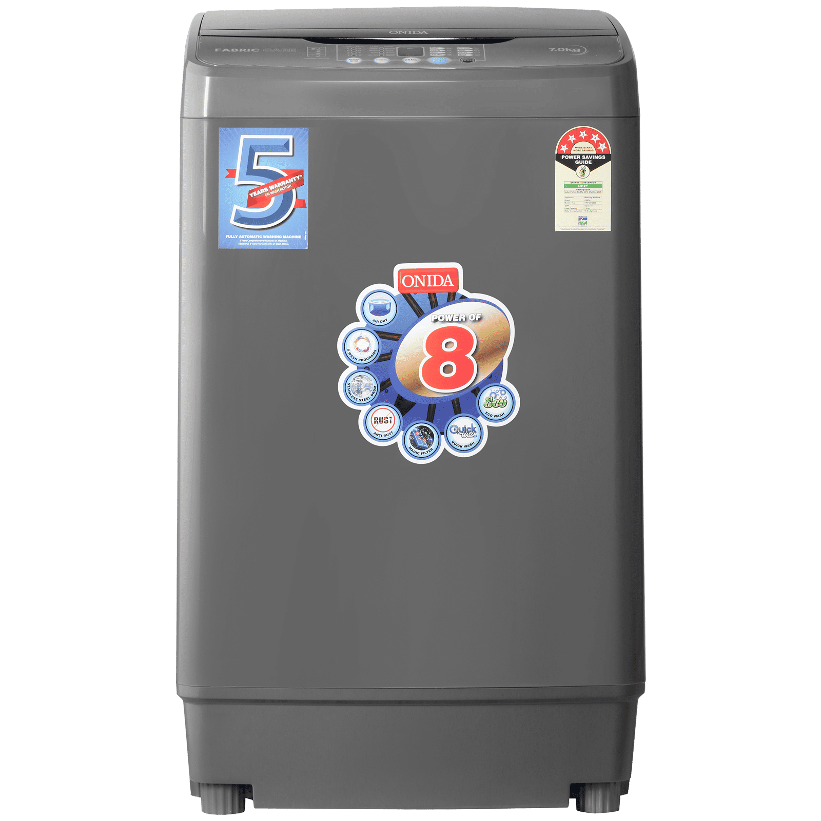 ONIDA 7 kg 5 Star Fully Automatic Top Load Washing Machine (T70FGD, Crystal Drum Technology, Grey)