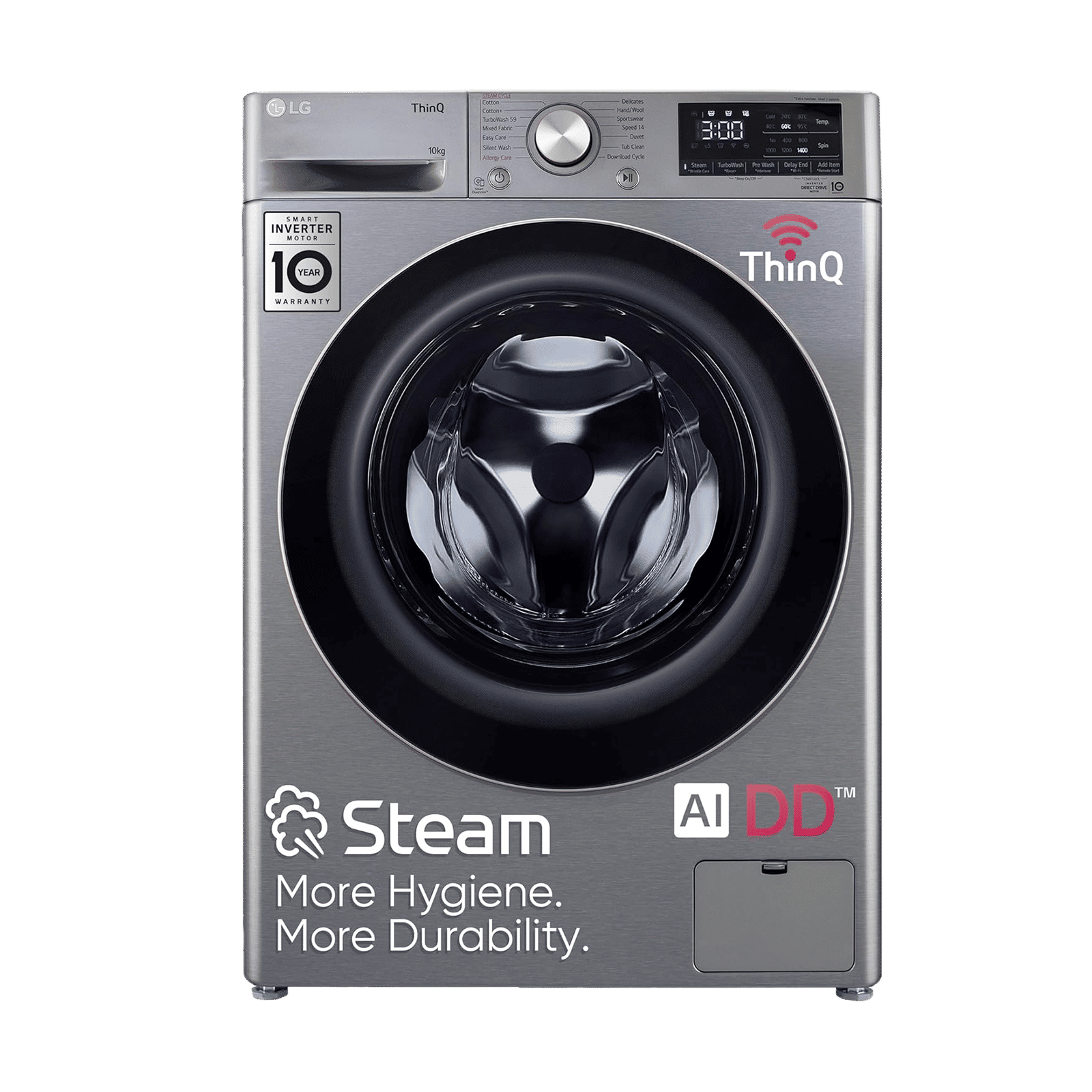 LG 10 kg 5 Star Fully Automatic Front Load Washing Machine (FHP1410Z7P.APSQEIL, Smart Diagnosis, Platinum Silver)