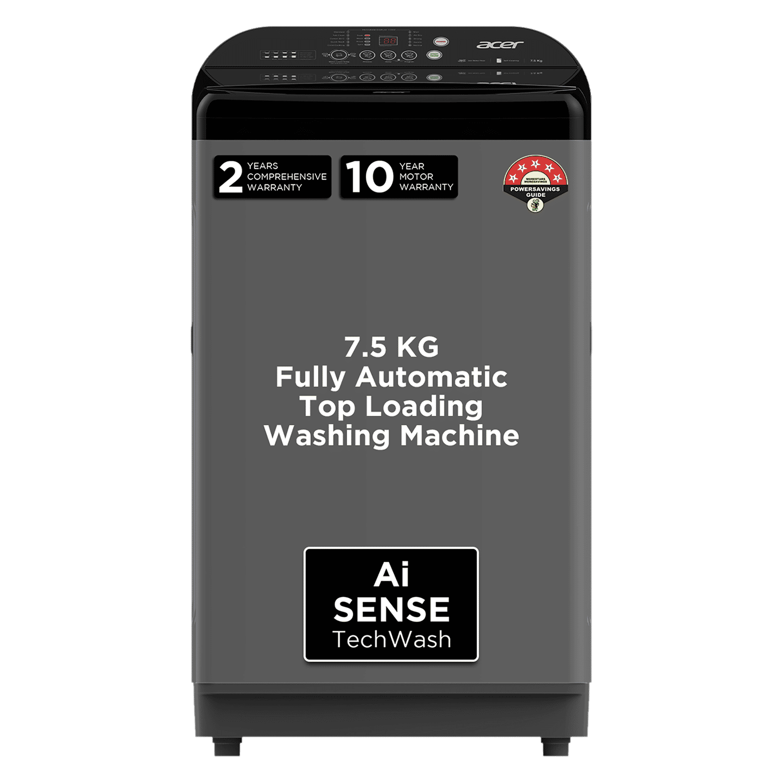 acer 7.5 kg 5 Star Fully Automatic Top Load Washing Machine (Halo Wash, AR75FATLP1GT, AiSense, Grey)