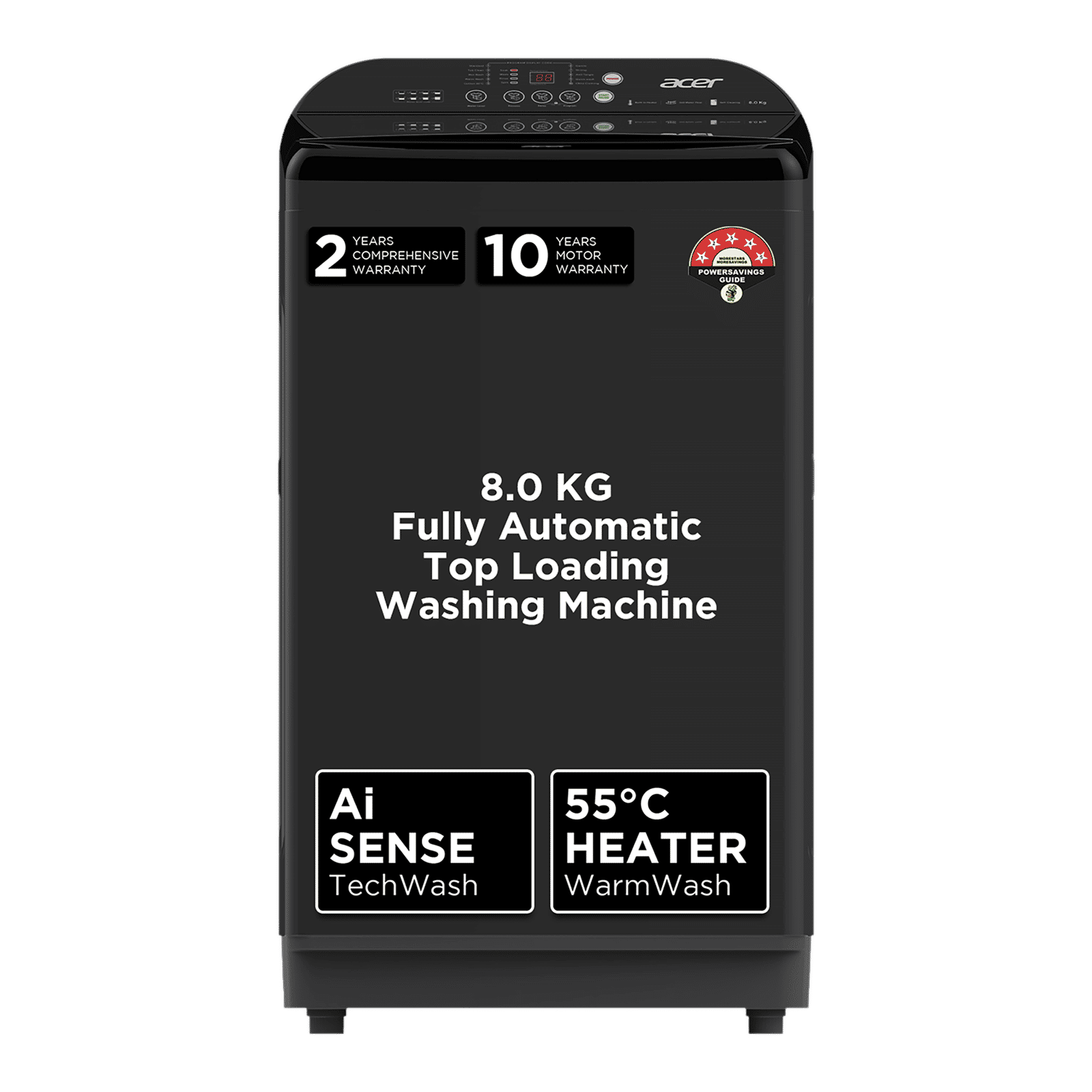 acer 8 kg 5 Star Fully Automatic Top Load Washing Machine (Halo Wash, AR80FATLP1GT, AiSense, Grey)