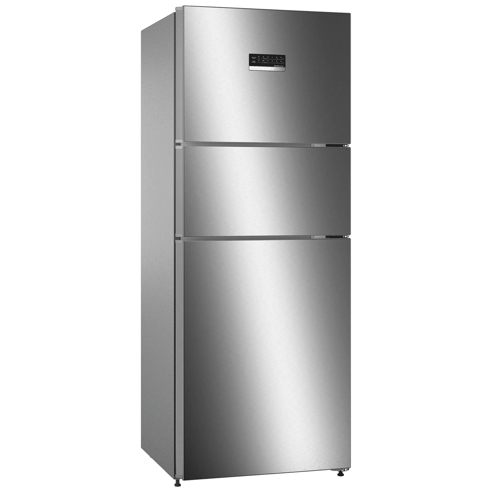 BOSCH Series 4 332 Litres Frost Free Triple Door Convertible Refrigerator with Temperature Display (CMC33K05NI, Smoky Steel)