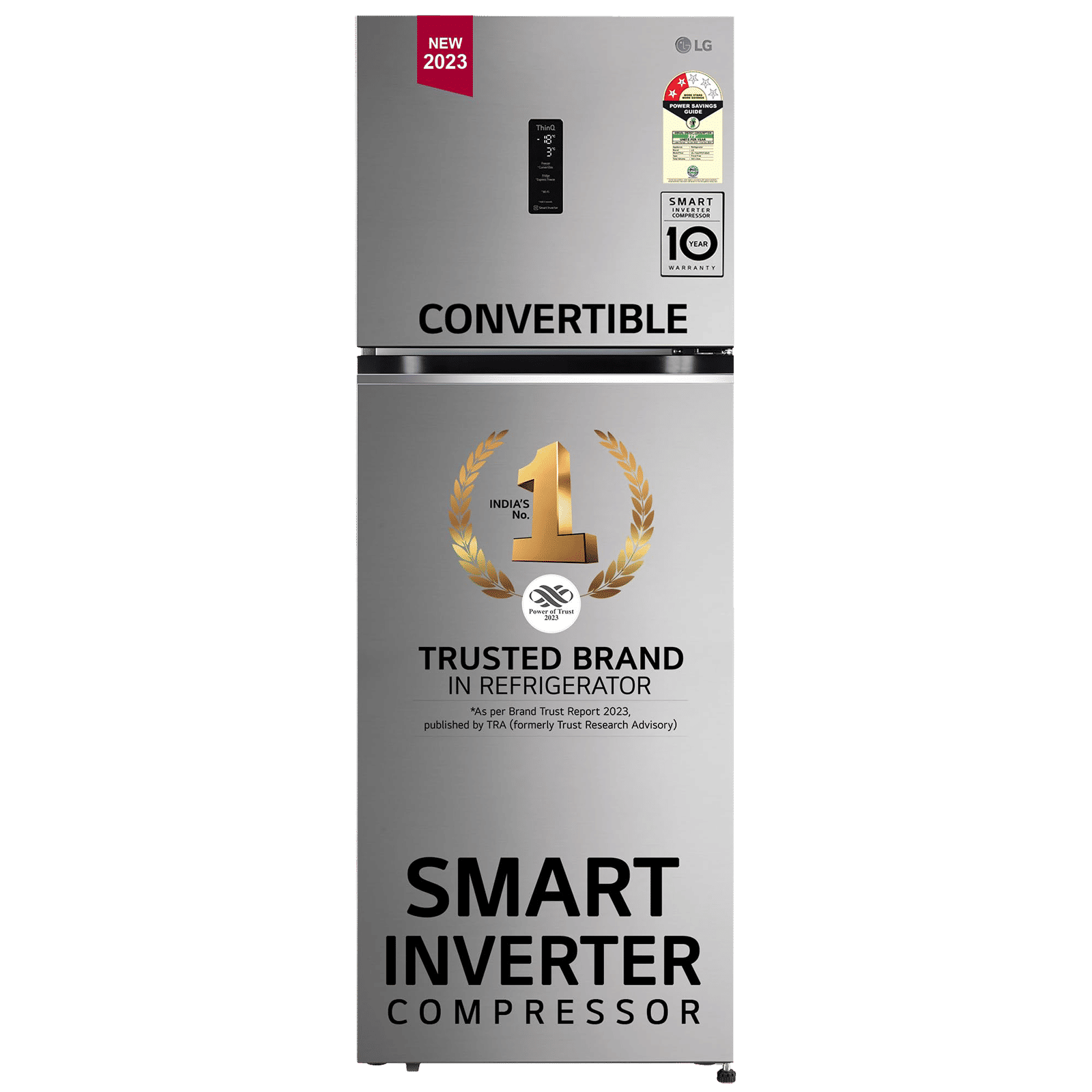 LG 322 Litres 2 Star Frost Free Double Door Convertible Refrigerator with Stabilizer Free Operation (GL-T342TPZY.APZZEBN, Shiny Steel)