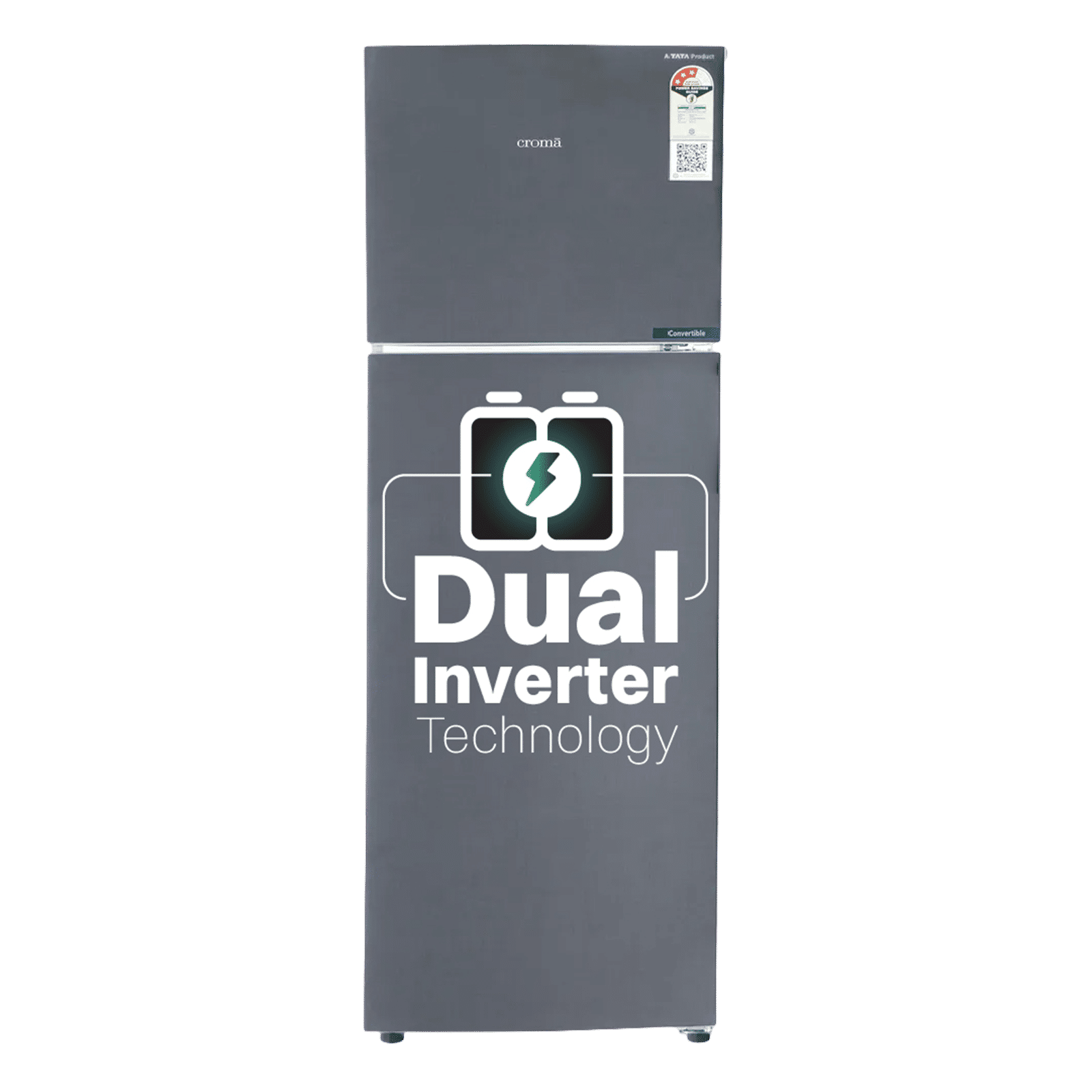 Croma 240 Litres 3 Star Frost Free Double Door Convertible Refrigerator with Dual Inverter Technology ( Criss Cross Metallic Grey)