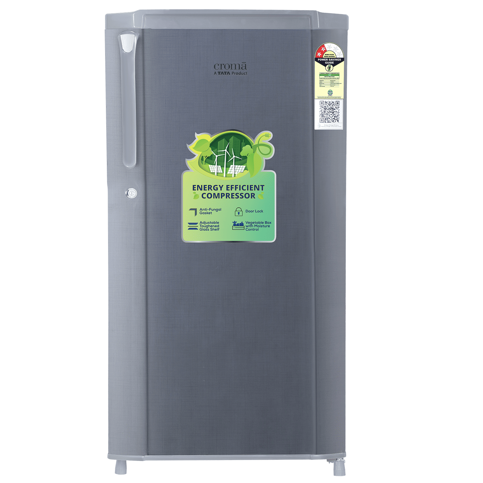 Croma 165 Litres 2 Star Direct Cool Single Door Refrigerator with Anti Fungal Gasket ( Criss Cross Metallic Grey)