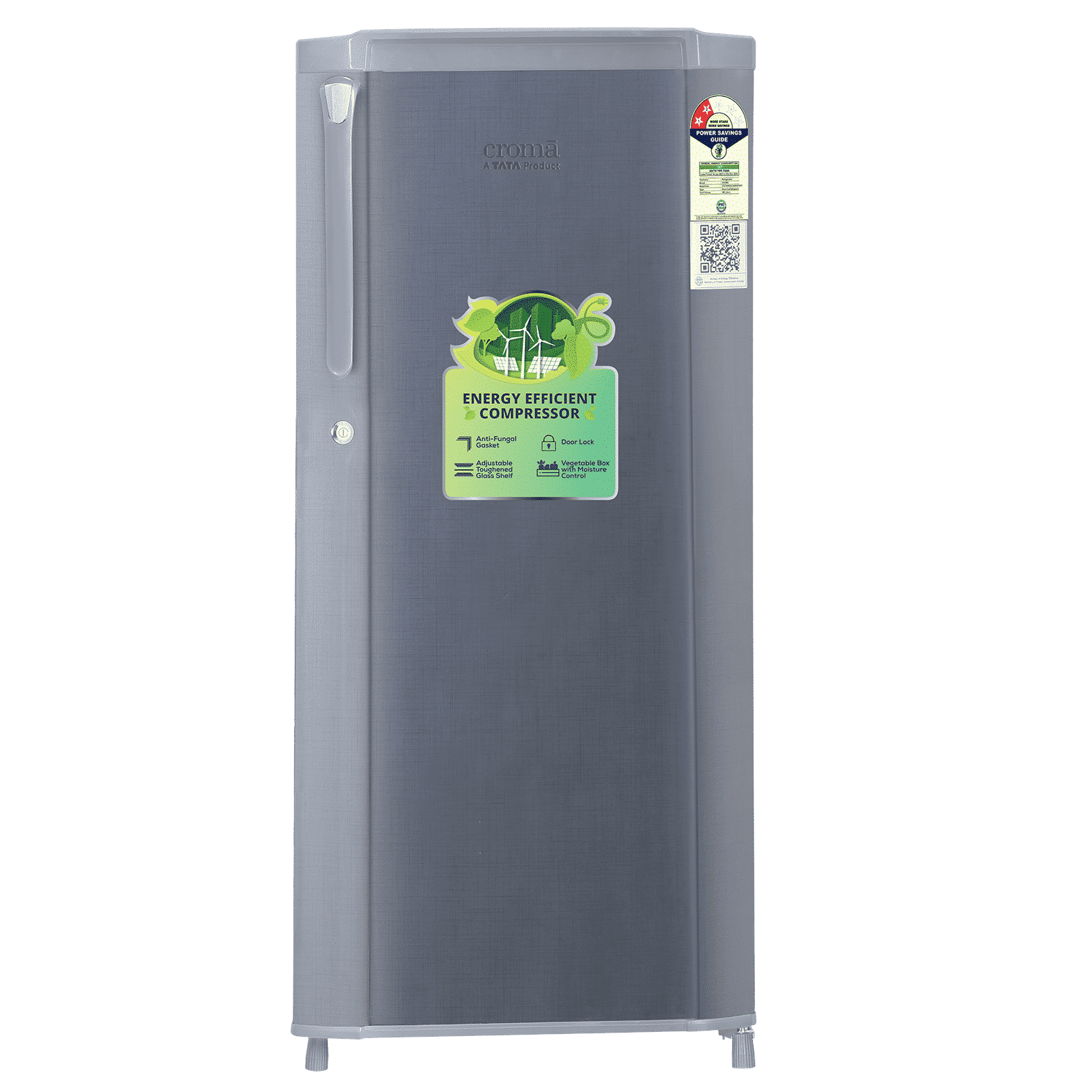 Croma 185 Litres 2 Star Direct Cool Single Door Refrigerator with Anti Fungal Gasket ( Criss Cross Metallic Grey)