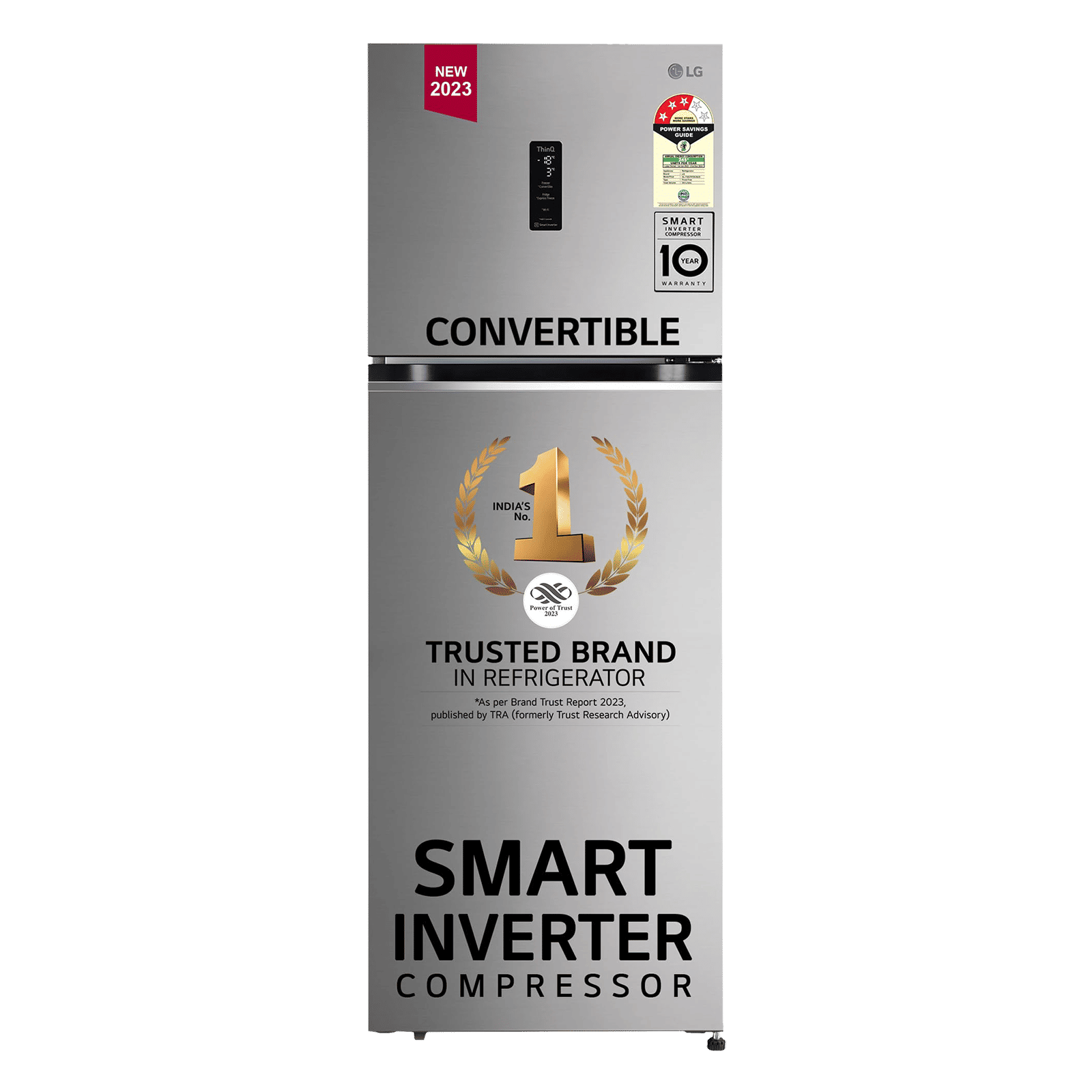 LG 343 Litres 3 Star Frost Free Double Door Convertible Refrigerator with Stabilizer Free Operation (GL-T382TPZX, Shiny Steel)