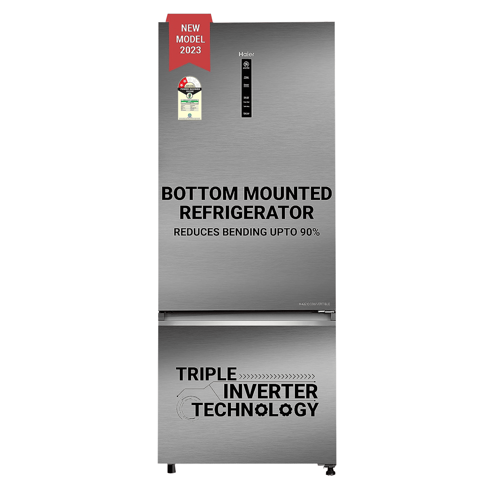 Haier 445 Litres 2 Star Frost Free Double Door Bottom Mount Convertible Refrigerator with Triple Inverter Technology (HRB-4952BIS-P, Inox Steel)