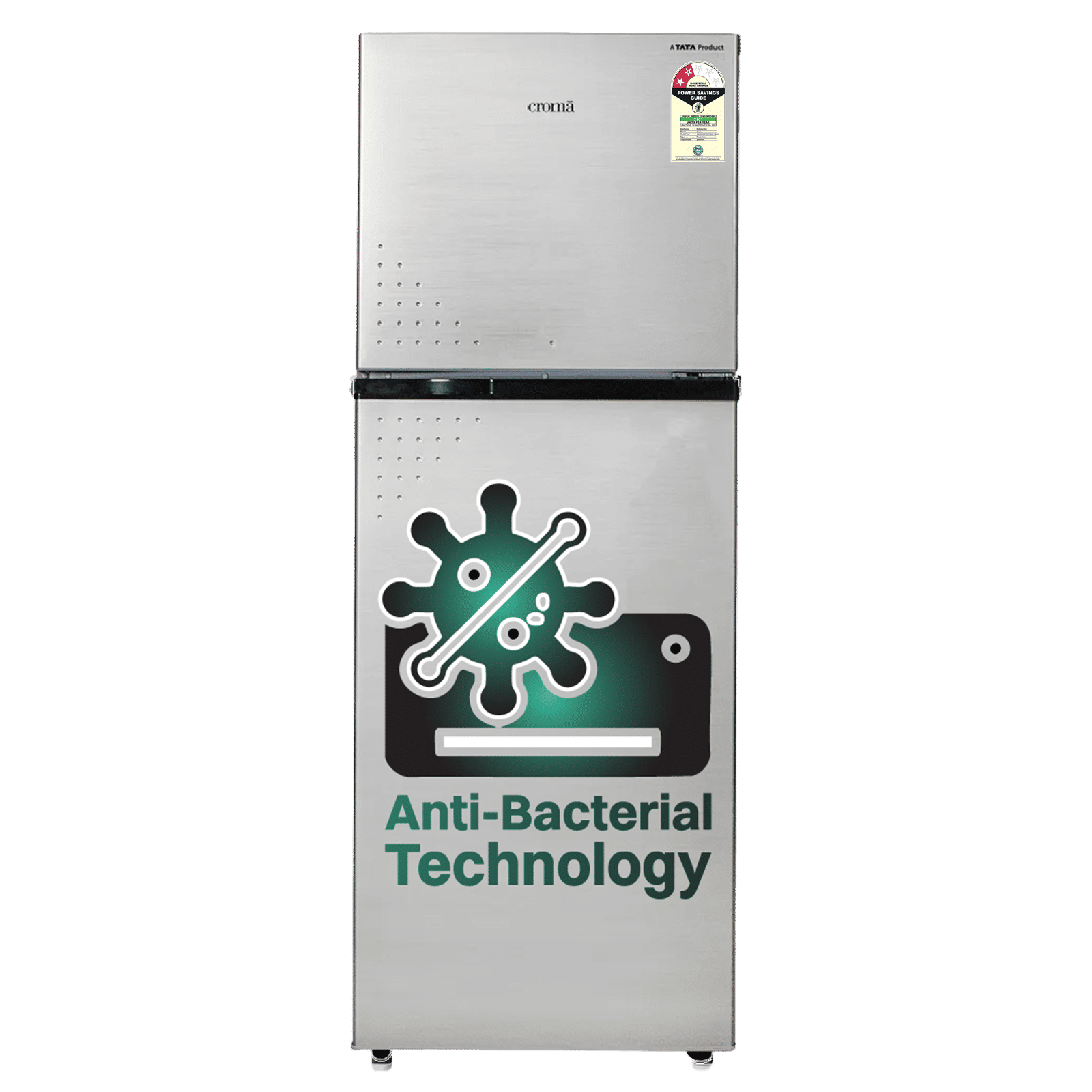 Croma 256 Litres 2 Star Frost Free Double Door Refrigerator with Inverter Technology ( Shining Silver)