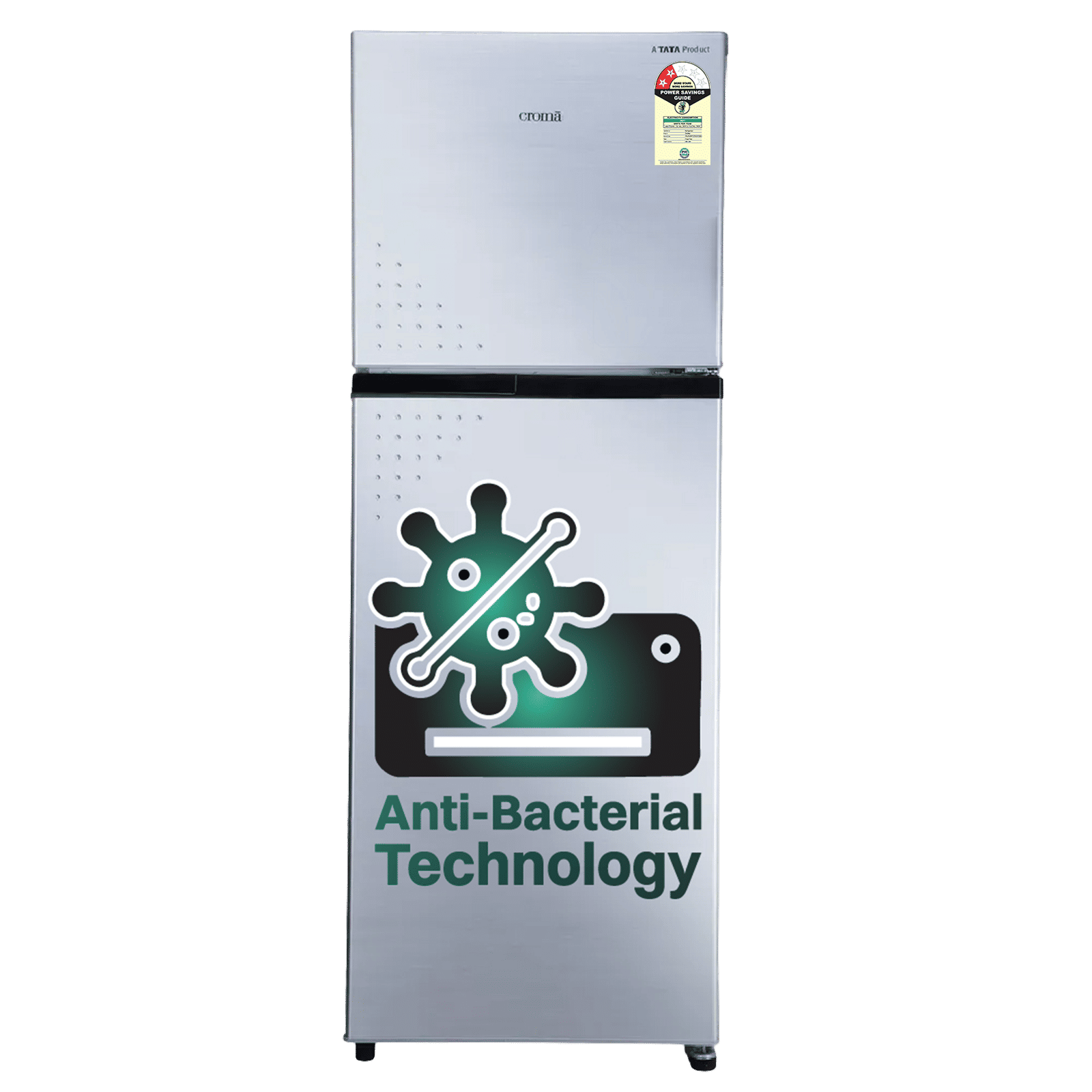 Croma 236 Litres 2 Star Frost Free Double Door Refrigerator with Inverter Technology ( Shining Silver)