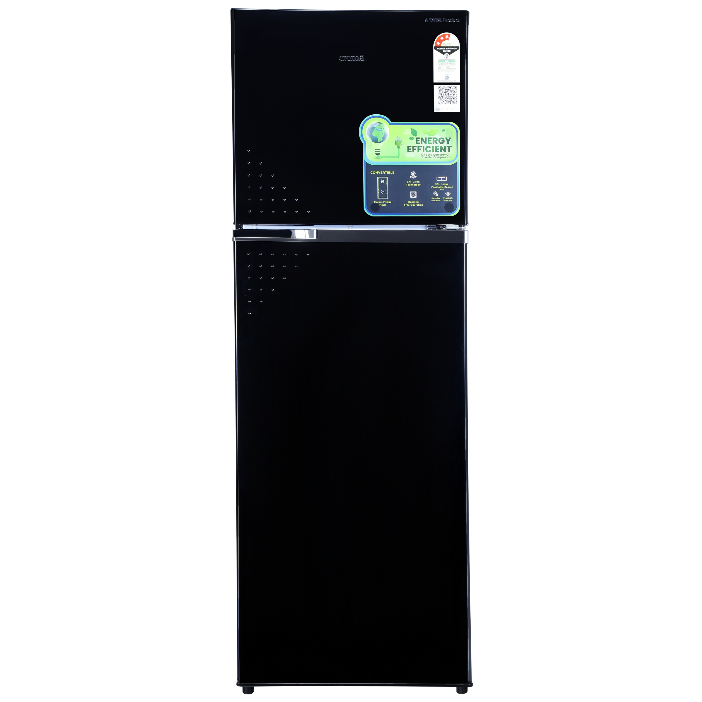 Croma 274 Litres 3 Star Frost Free Double Door Convertible Refrigerator with Inverter Technology ( Black Uniglass)