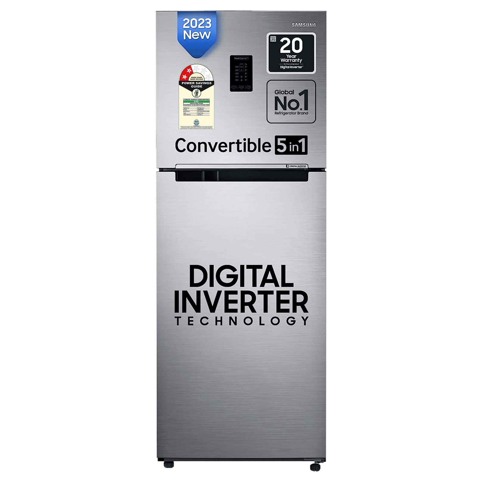 SAMSUNG 322 Litres 2 Star Frost Free Double Door Convertible Refrigerator with Anti Bacterial Gasket (RT37C4512S8/HL, Elegant Inox)