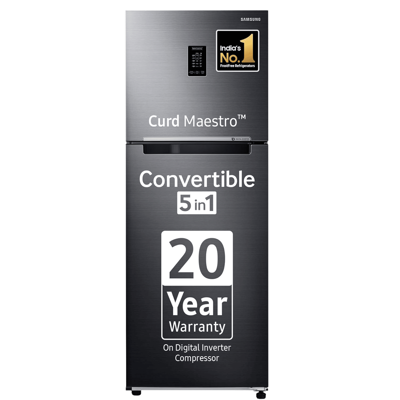 SAMSUNG 291 Litres 2 Star Frost Free Double Door Convertible Refrigerator with Curd Maestro (RT34C4622BX/HL, Luxe black)