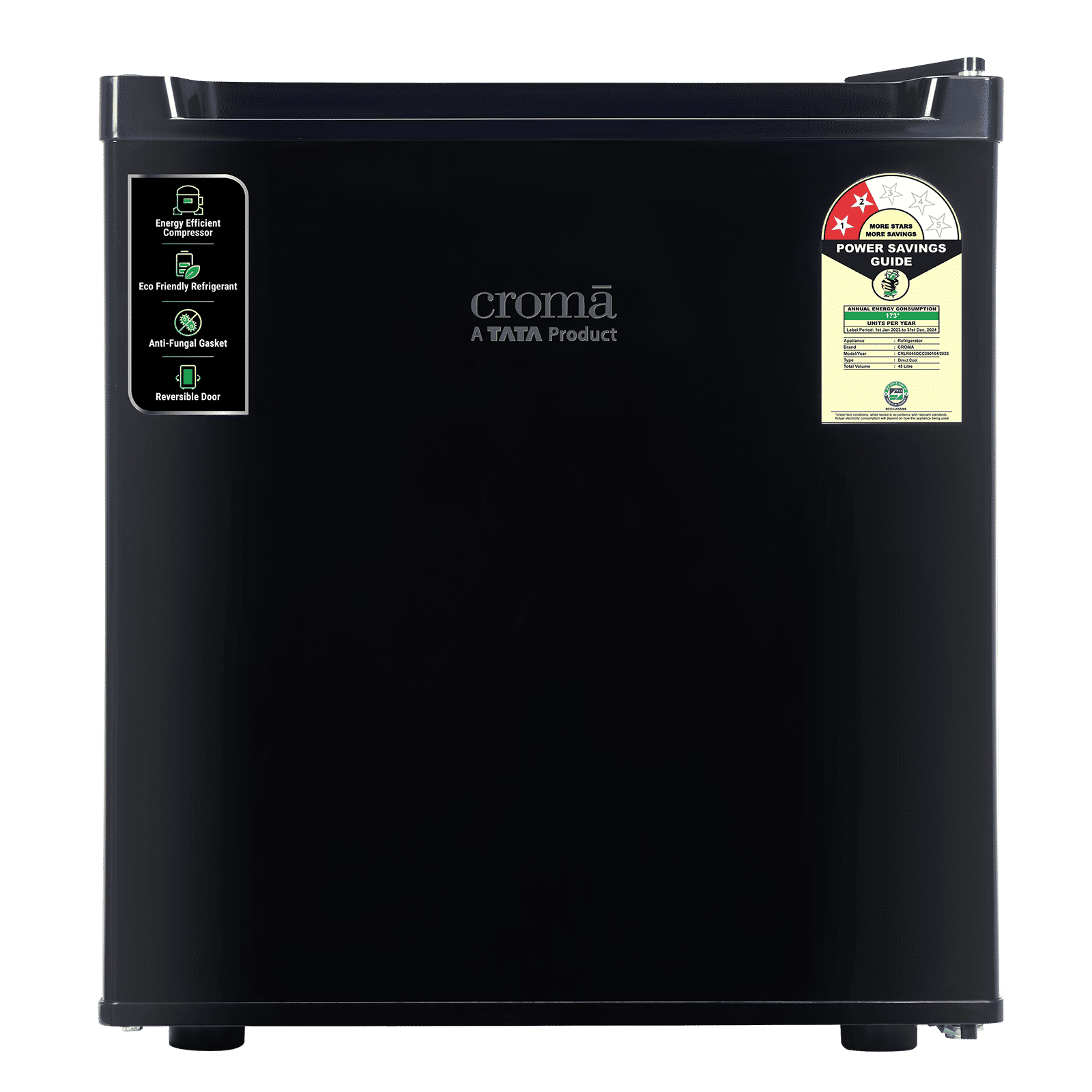 Croma 45 Litres 2 Star Direct Cool Single Door Refrigerator with Reversible Door ( Black)