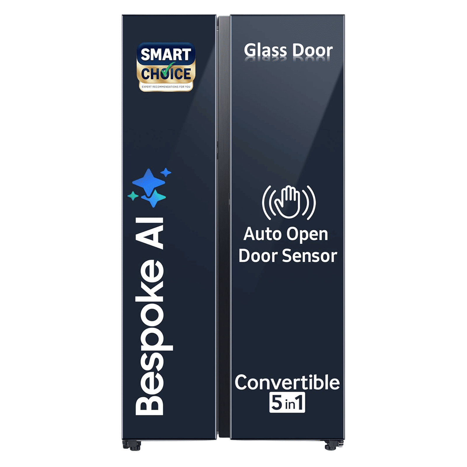 SAMSUNG 653 Litres 3 Star Frost Free Side by Side Door Smart Wi-Fi Enabled Convertible Refrigerator with Twin Cooling Plus (RS76CB81A341HL, Glam Navy)