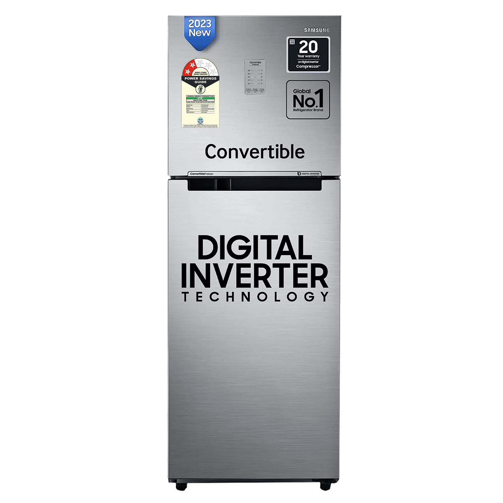 SAMSUNG 236 Litres 3 Star Frost Free Double Door Convertible Refrigerator with Digital Inverter Compressor with Display (RT28C3733S8/HL, Elegant Inox)