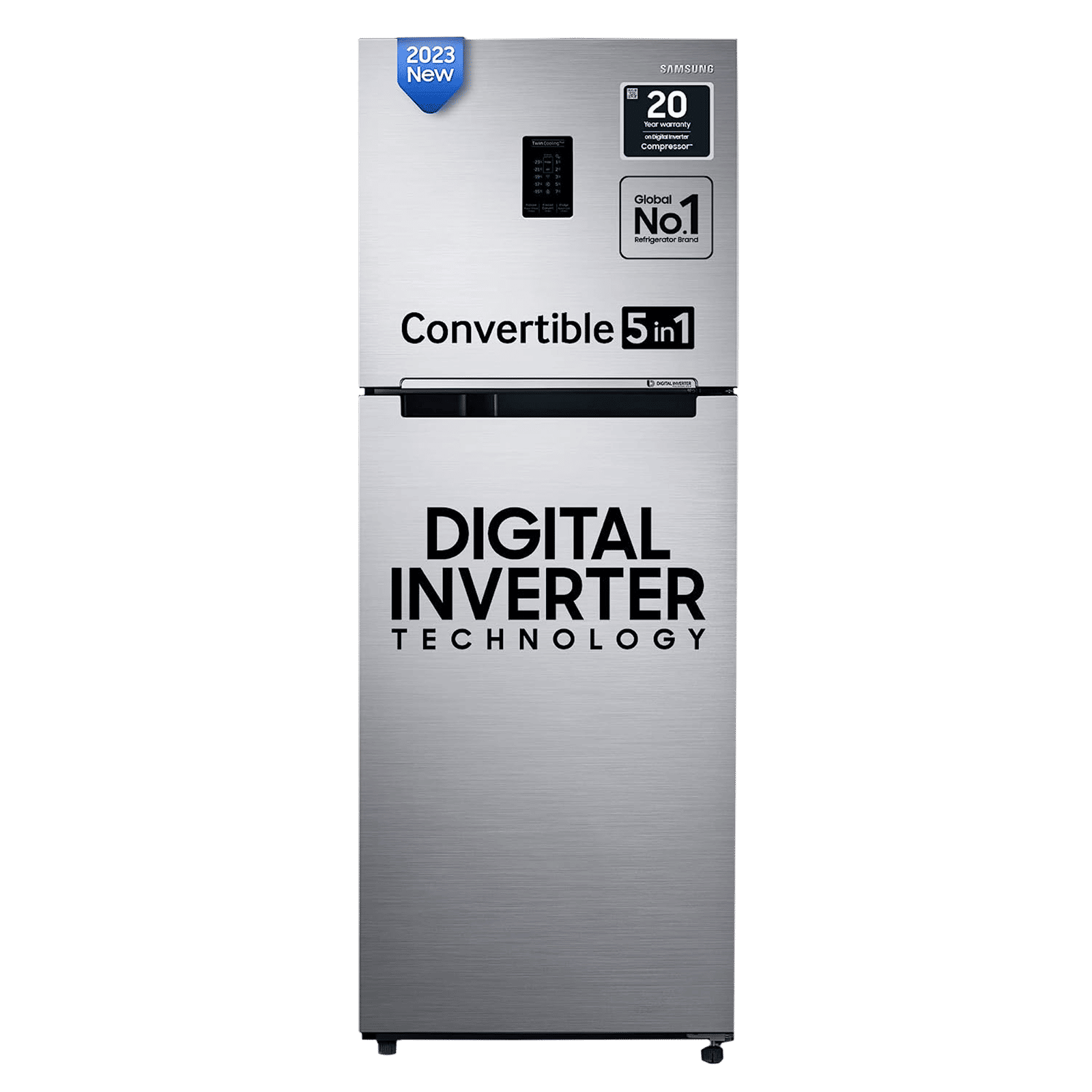 SAMSUNG 301 Litres 3 Star Frost Free Double Door Convertible Refrigerator with Stabilizer Free Operation (RT34C4523S9/HL, Refined Inox)